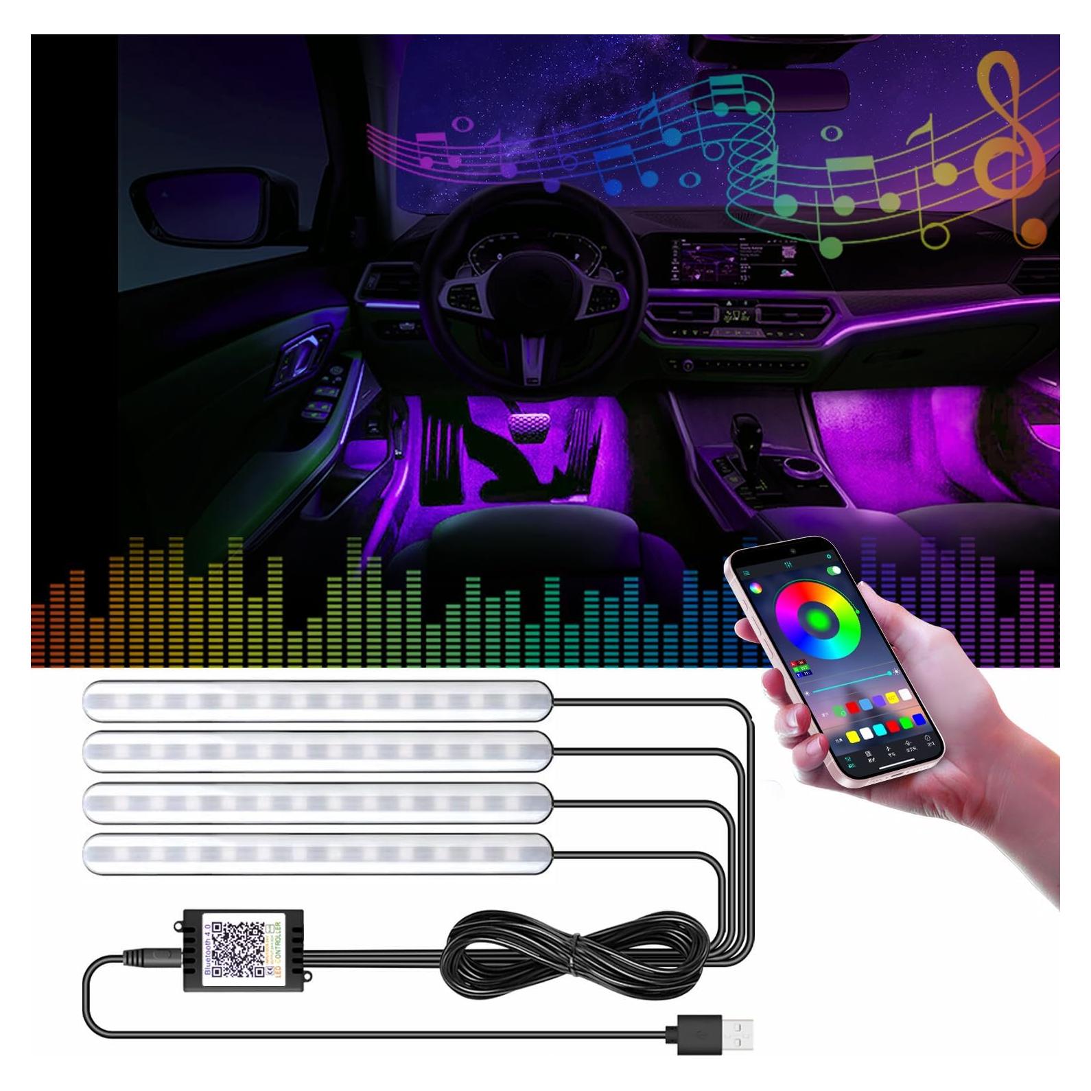 Luz LED Interior de Carro GZ5CG RGB 64cm, Control App, 29 Modos