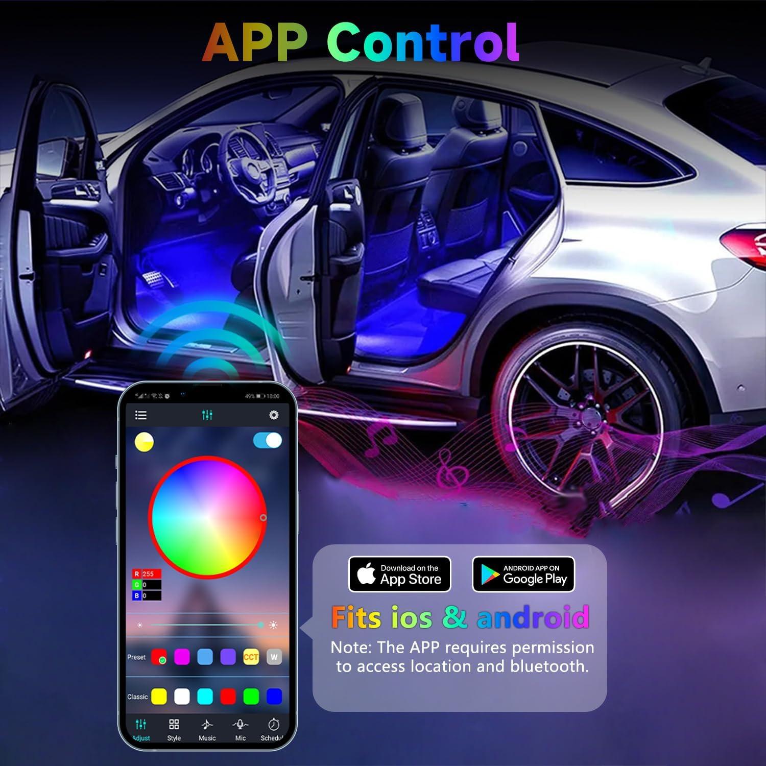 Luz LED Interior de Carro GZ5CG RGB 64cm, Control App, 29 Modos