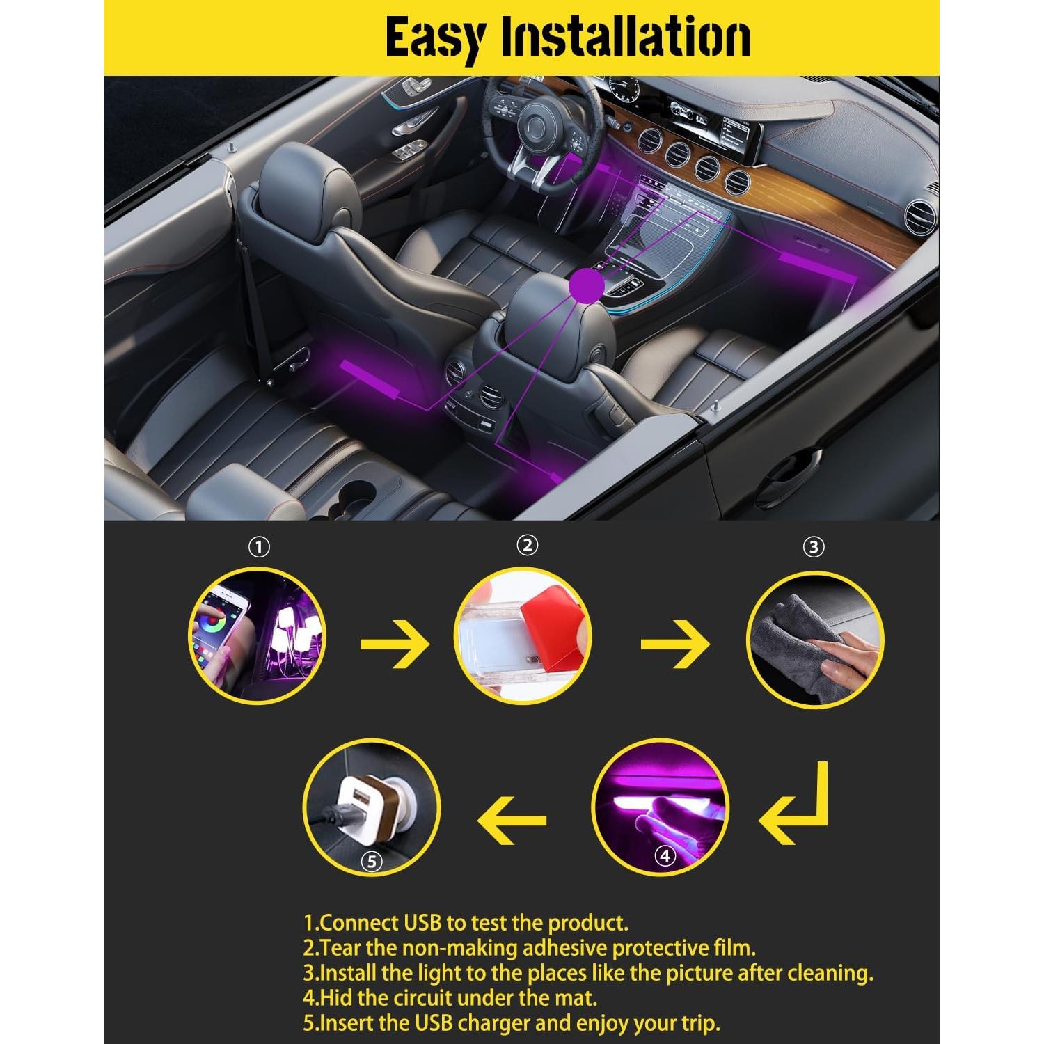 Luces LED de Interior para Coche YONGMING RGB Control APP 12V