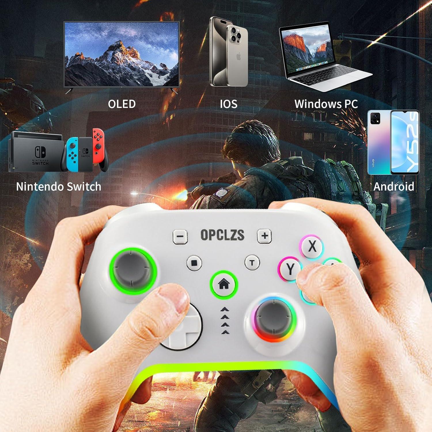 Controlador Inalámbrico Nintendo Switch opclzs RGB - Negro-Blanco