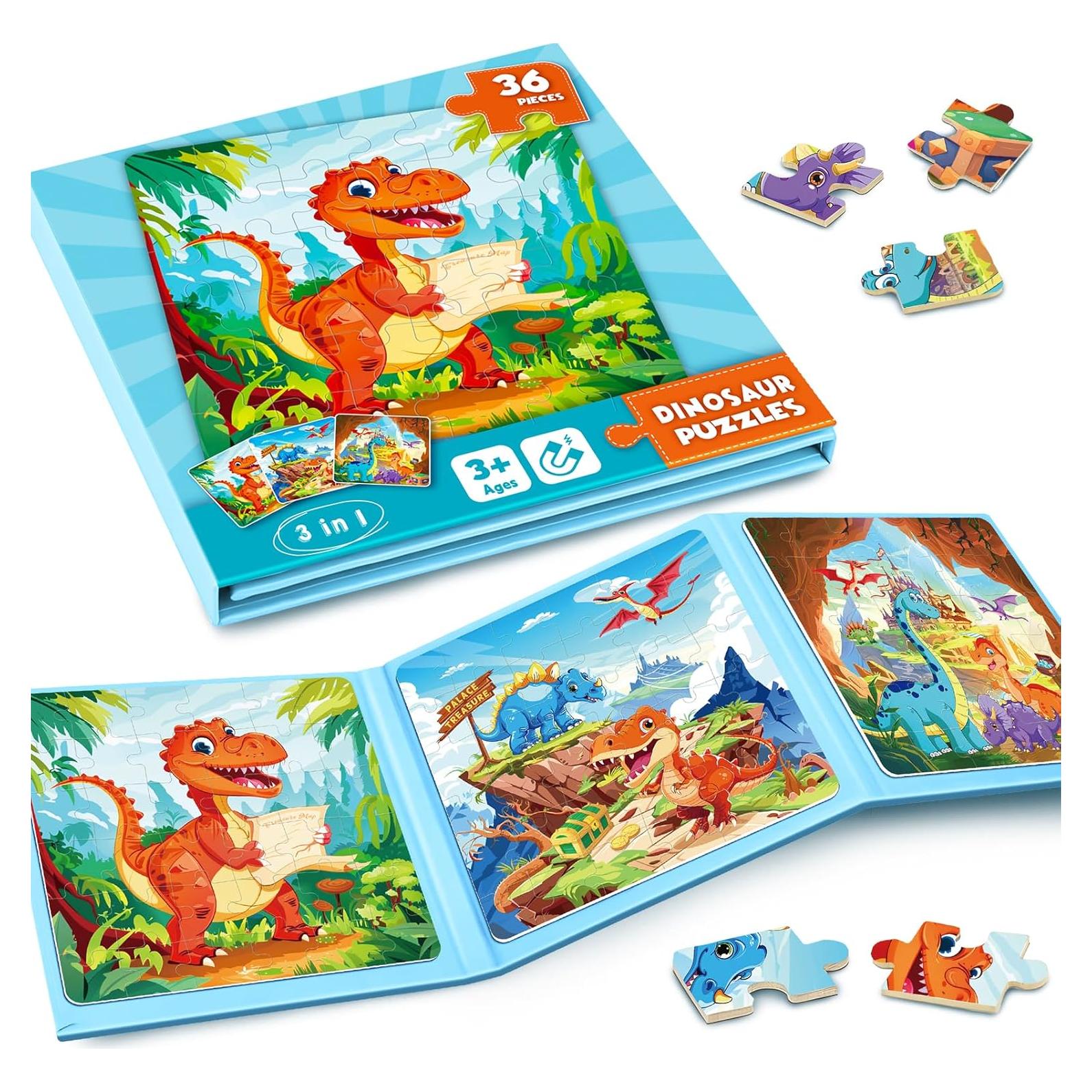 Rompecabezas Magnéticos Dinosaurios Homicozy - 3 Piezas 36 Pzs