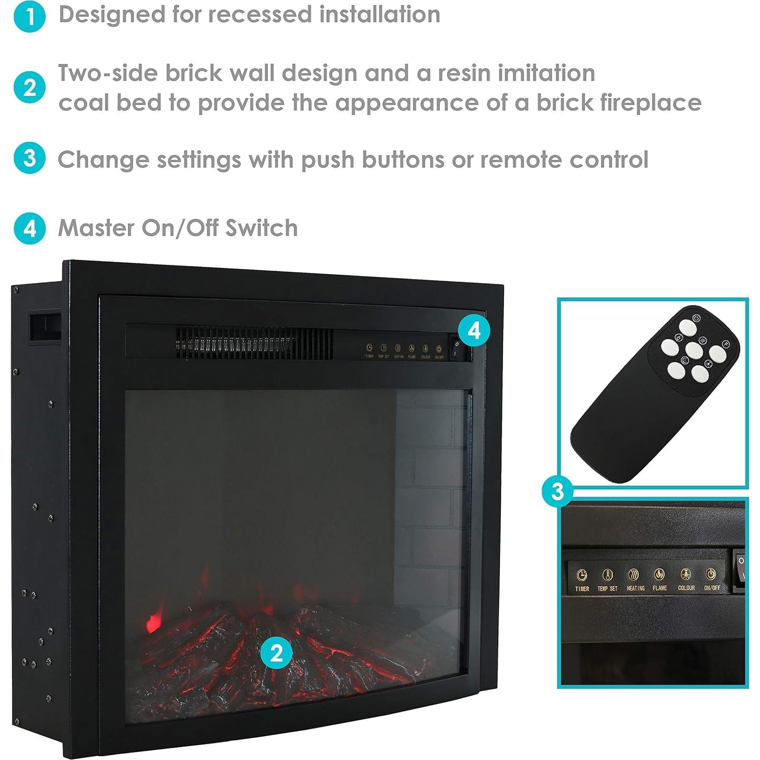 Insertador de Chimenea Eléctrica Sunnydaze 66 cm Negro