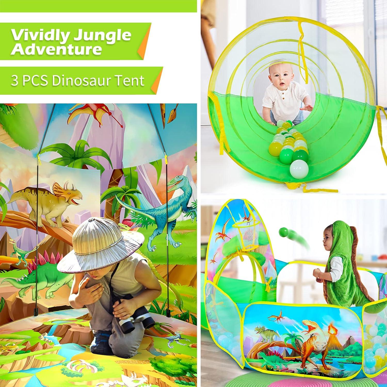 Carpa de Juego Dinosaurio 3 en 1 con Piscina de Pelotas Rosa