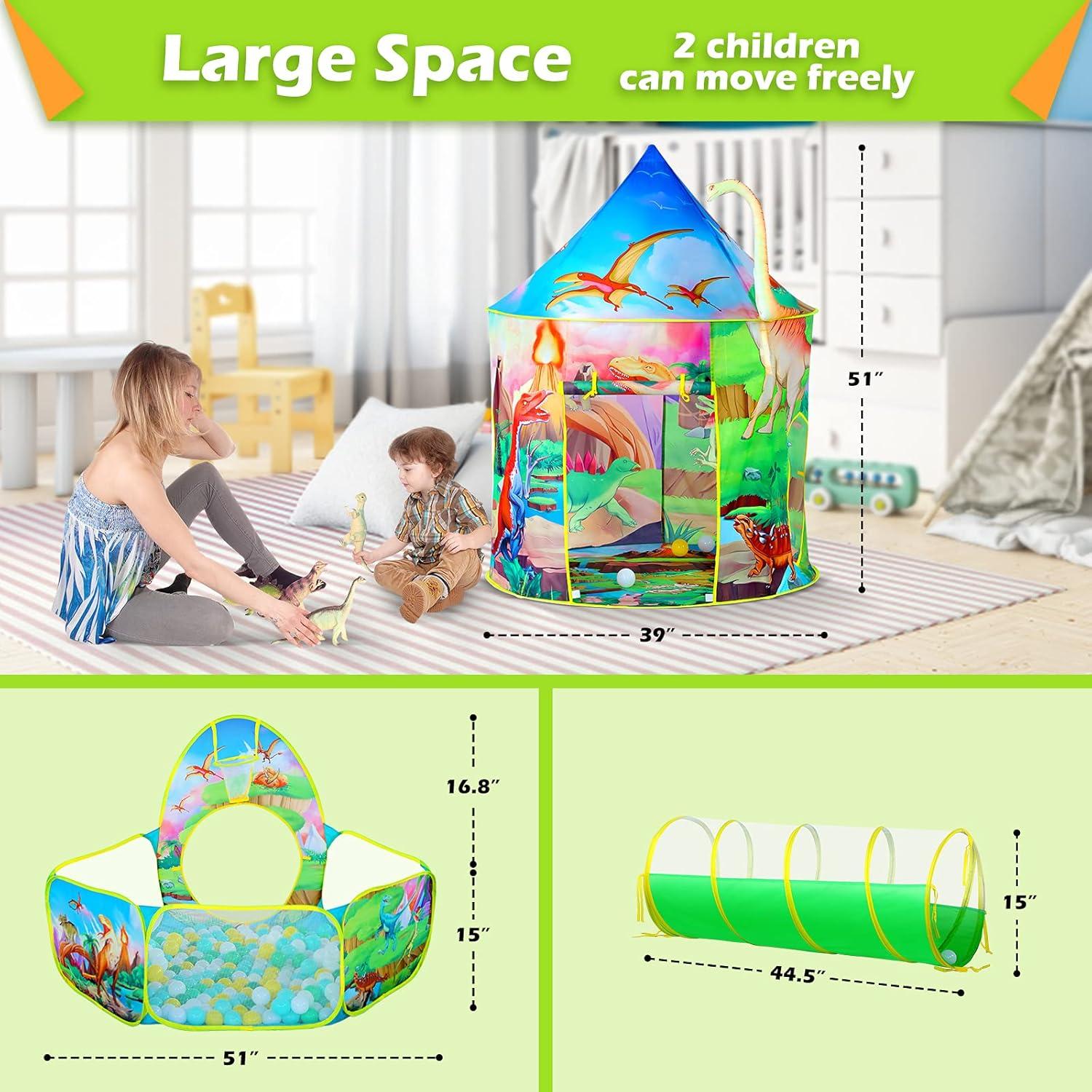 Carpa de Juego Dinosaurio 3 en 1 con Piscina de Pelotas Rosa