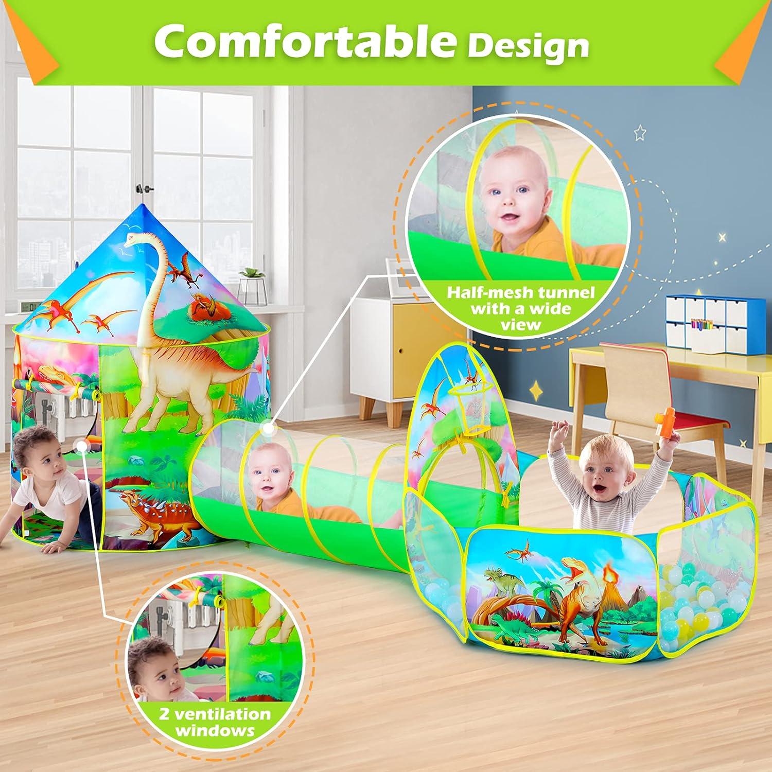 Carpa de Juego Dinosaurio 3 en 1 con Piscina de Pelotas Rosa