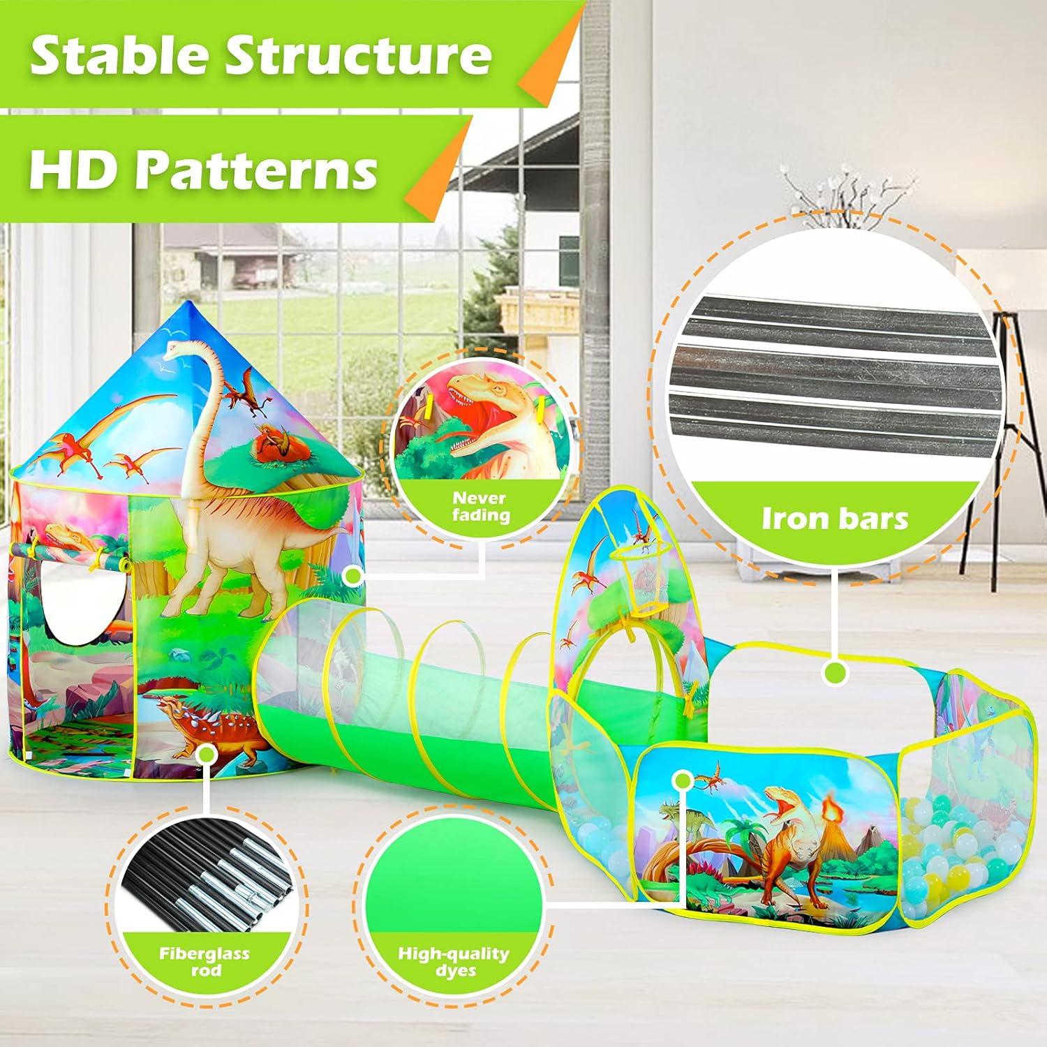 Carpa de Juego Dinosaurio 3 en 1 con Piscina de Pelotas Rosa