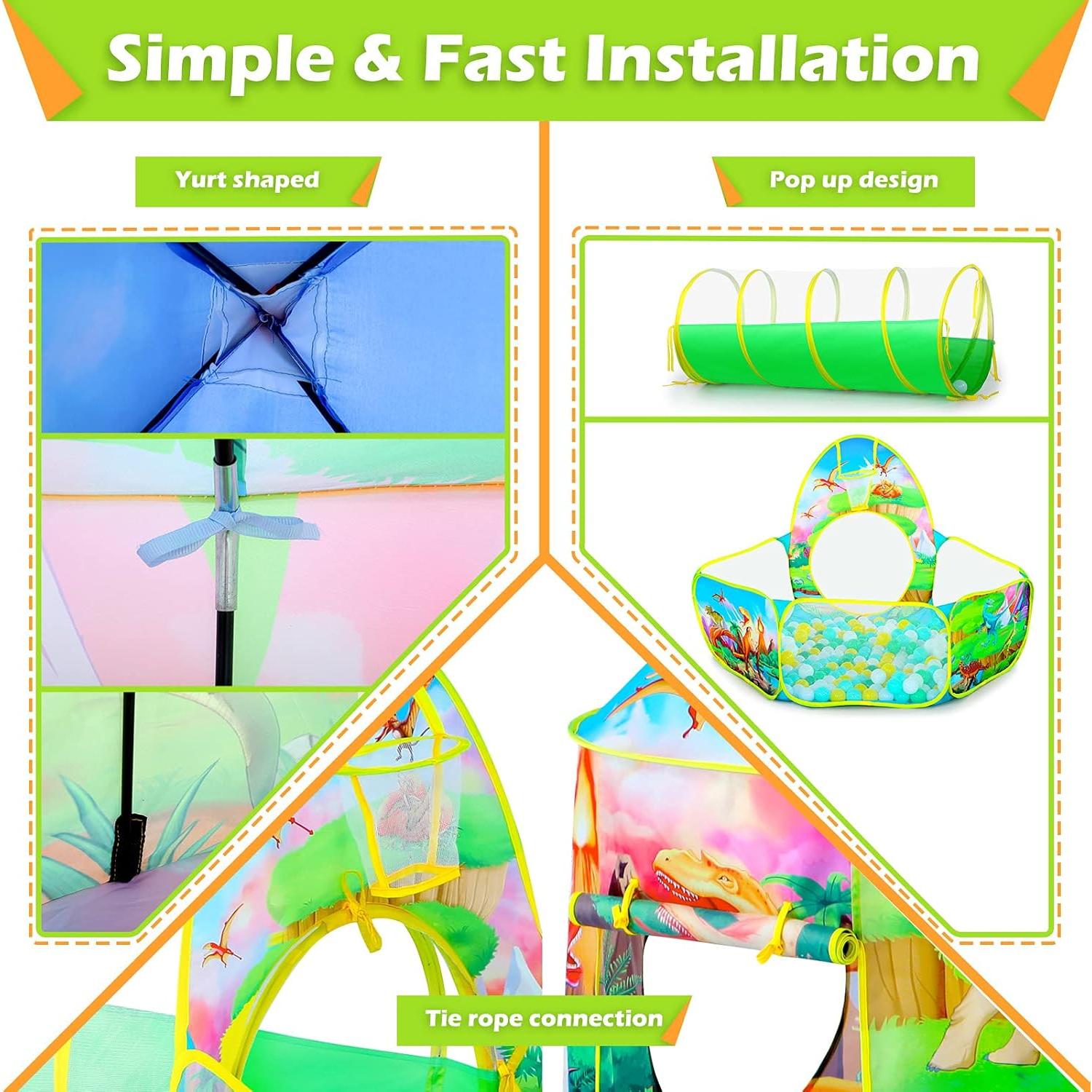 Carpa de Juego Dinosaurio 3 en 1 con Piscina de Pelotas Rosa