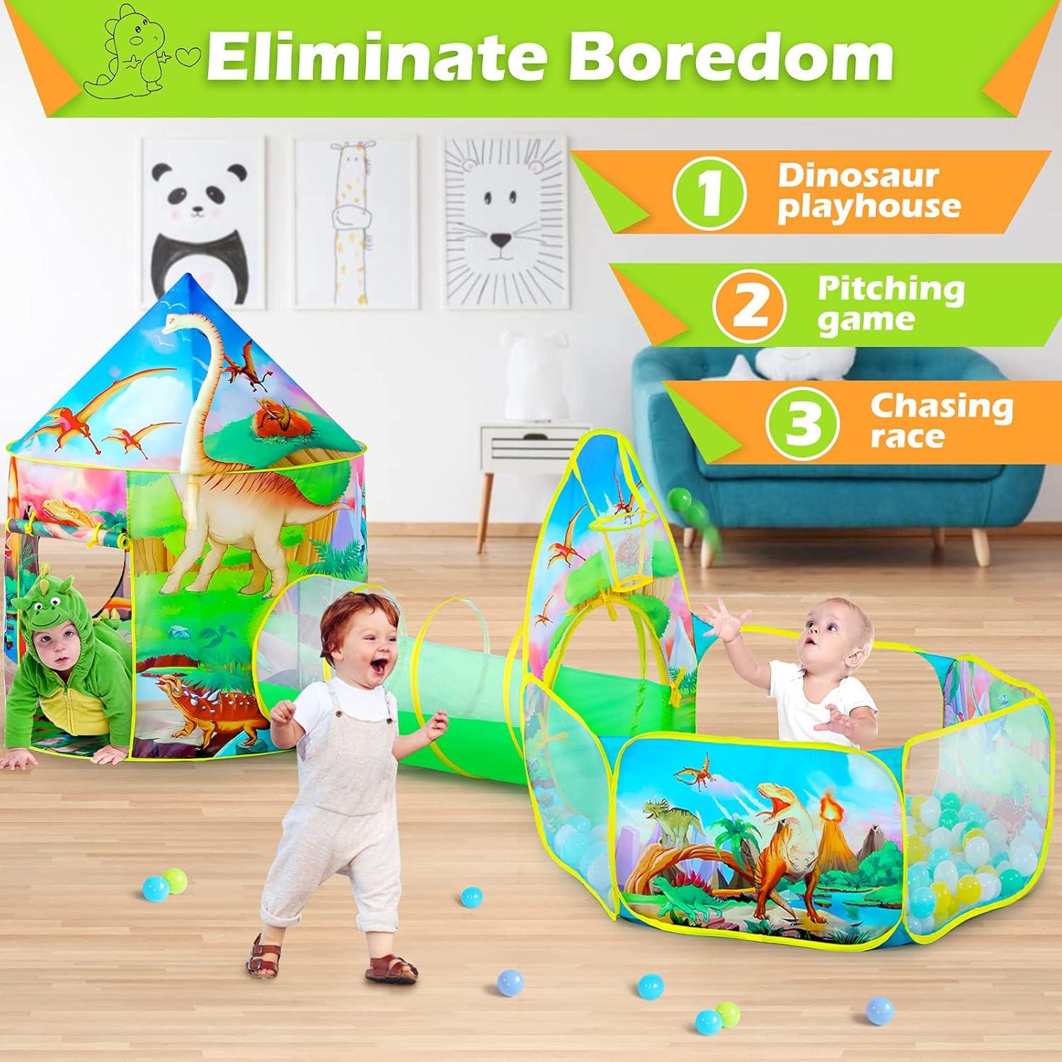 Carpa de Juego Dinosaurio 3 en 1 con Piscina de Pelotas Rosa