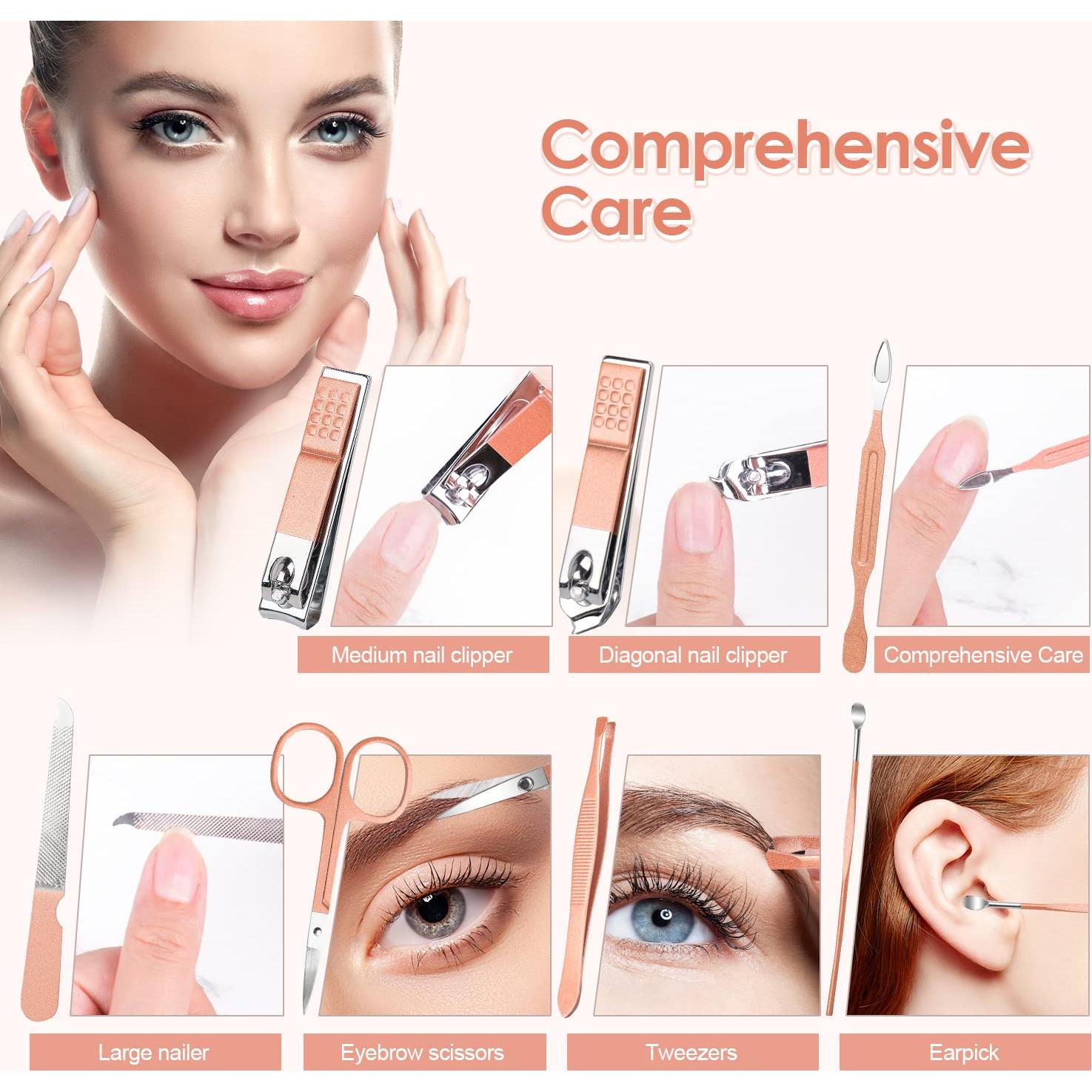 Juego de Manicura y Pedicura Meitio Oro Rosa Acero Inoxidable