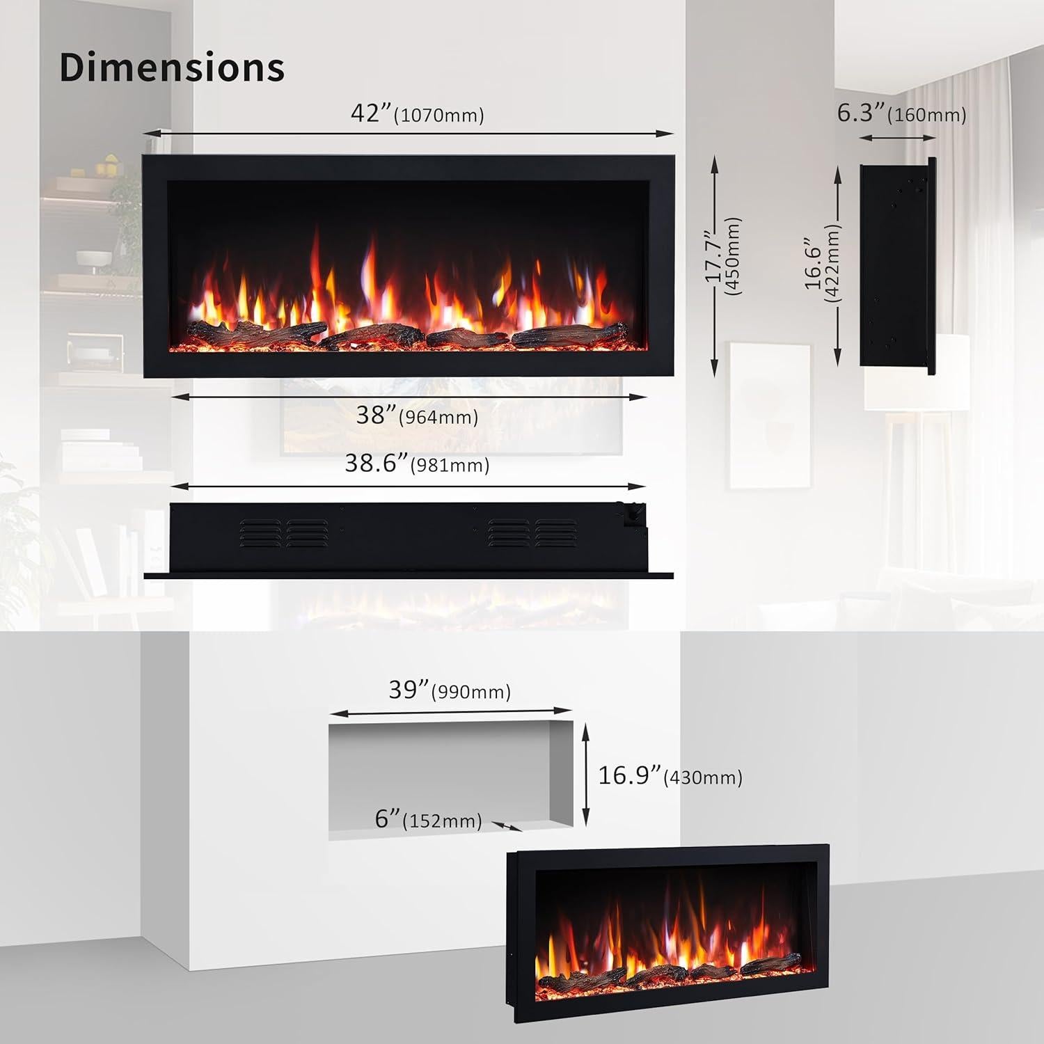 Chimenea Eléctrica PuraFlame 106.68 cm Inteligente 9 Colores