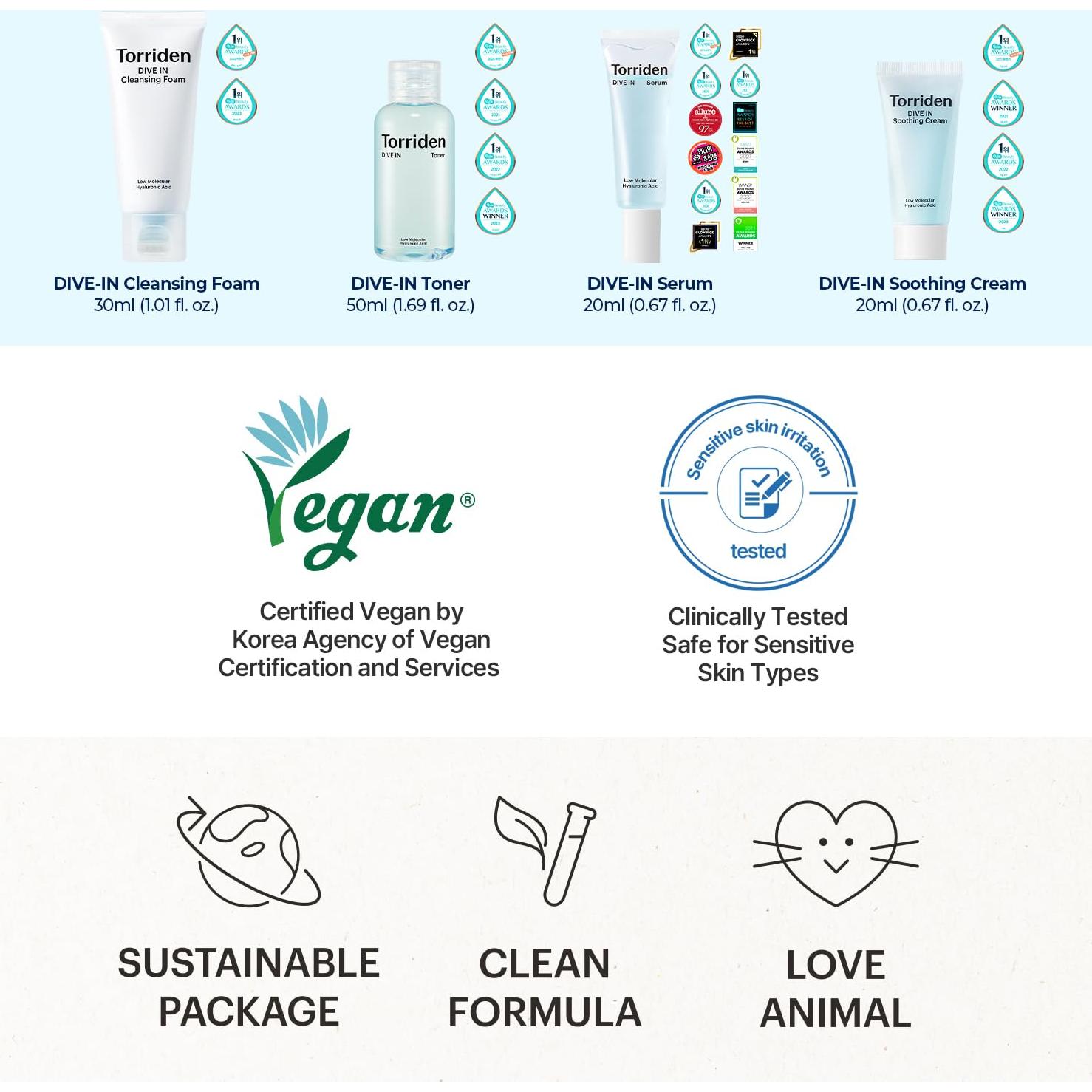 Kit de Cuidado de Piel Torriden DIVE IN 4 Pasos Coreano