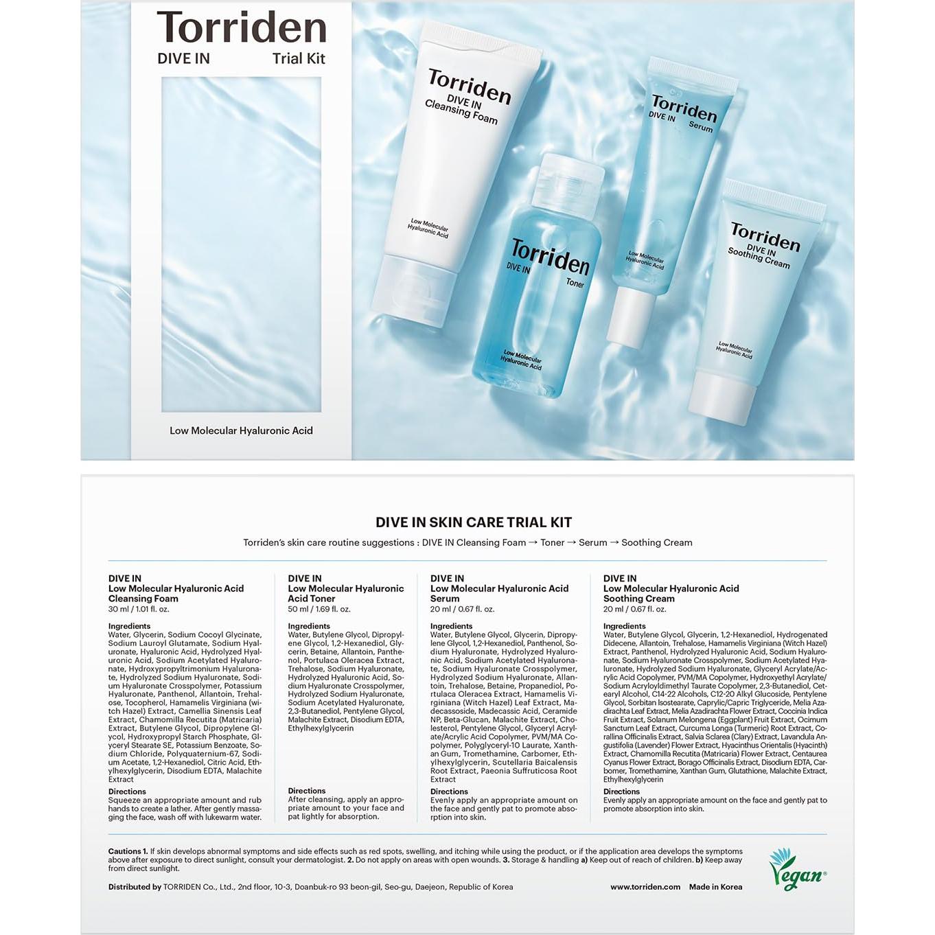 Kit de Cuidado de Piel Torriden DIVE IN 4 Pasos Coreano