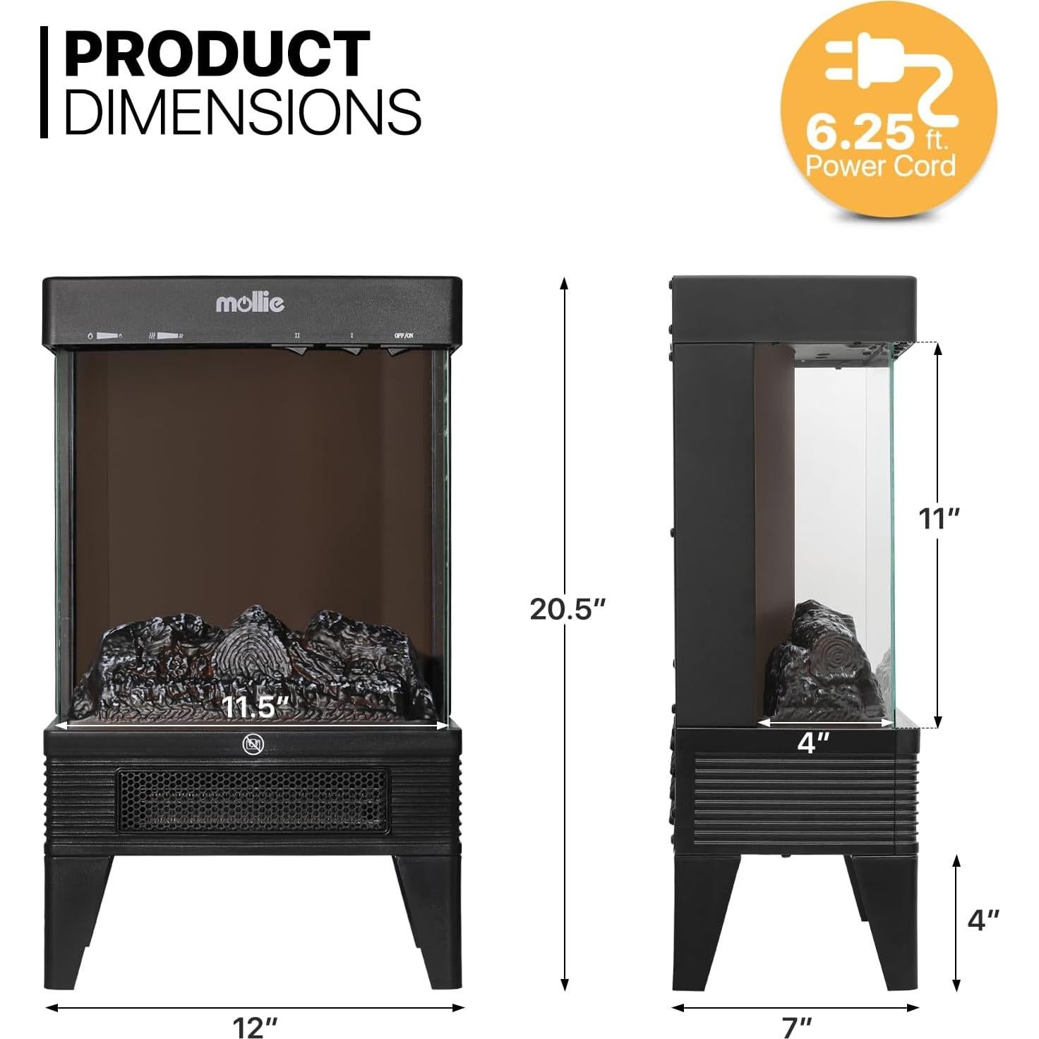 Estufa de Chimenea Eléctrica Mollie SF-2101 1500W Negra