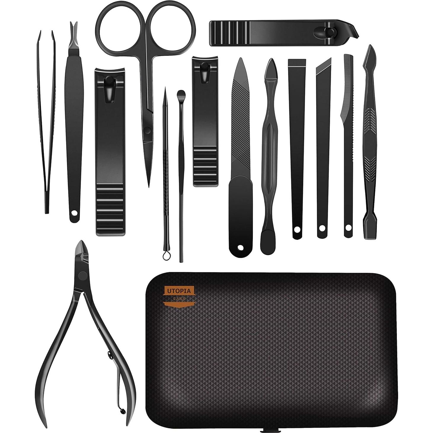 Kit de Manicura Utopia Care 15 Piezas Negro Viaje
