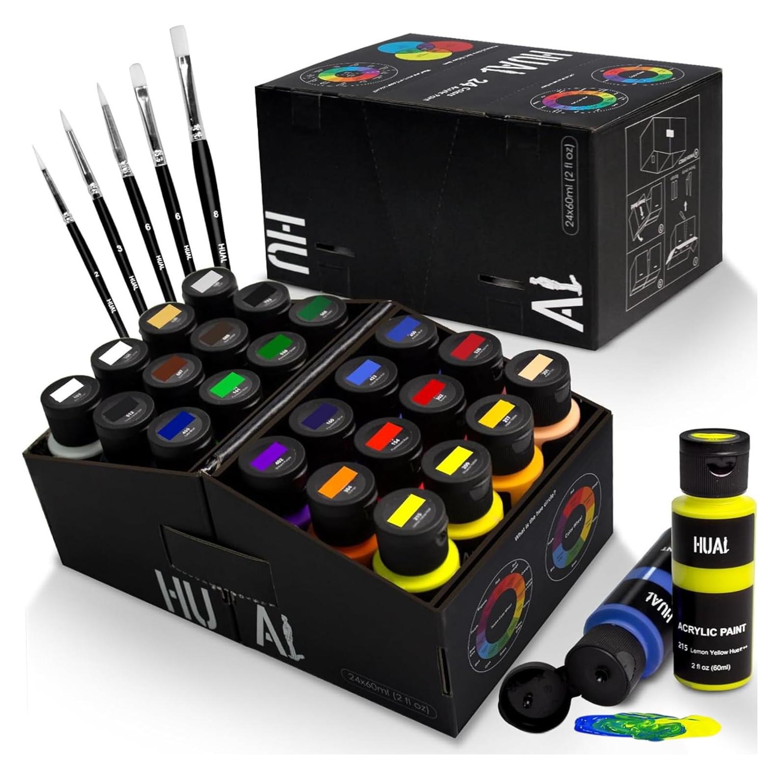 Juego de Pintura Acrílica HUAL 24 Colores 60ml con Pinceles