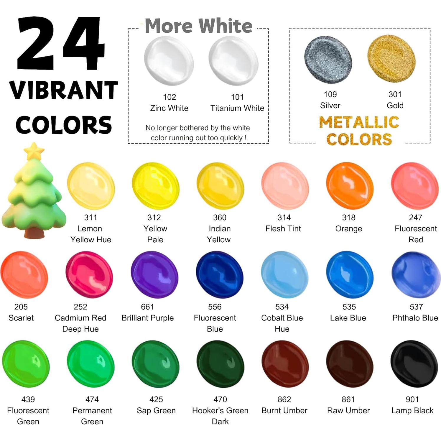 Juego de Pintura Acrílica HUAL 24 Colores 60ml con Pinceles