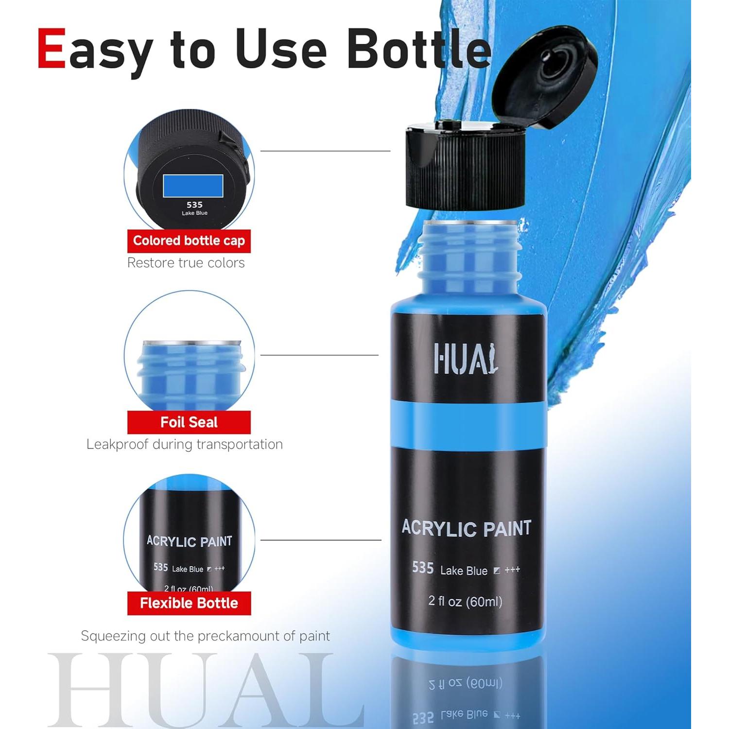 Juego de Pintura Acrílica HUAL 24 Colores 60ml con Pinceles