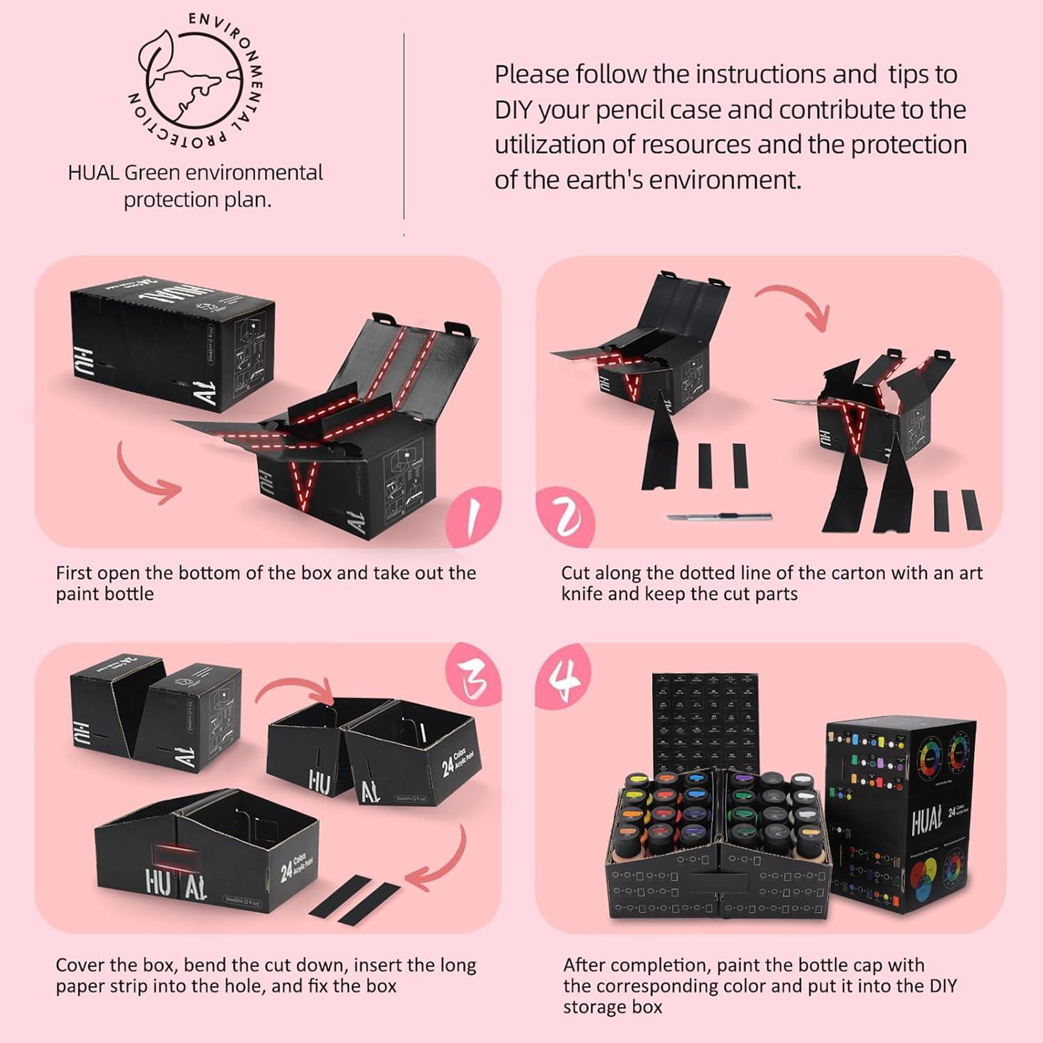 Juego de Pintura Acrílica HUAL 24 Colores 60ml con Pinceles