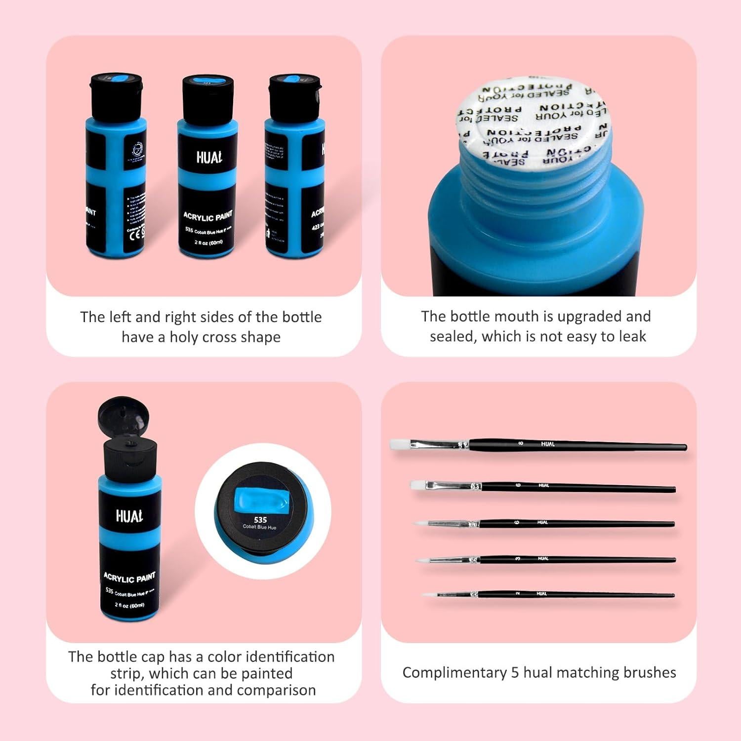 Juego de Pintura Acrílica HUAL 24 Colores 60ml con Pinceles