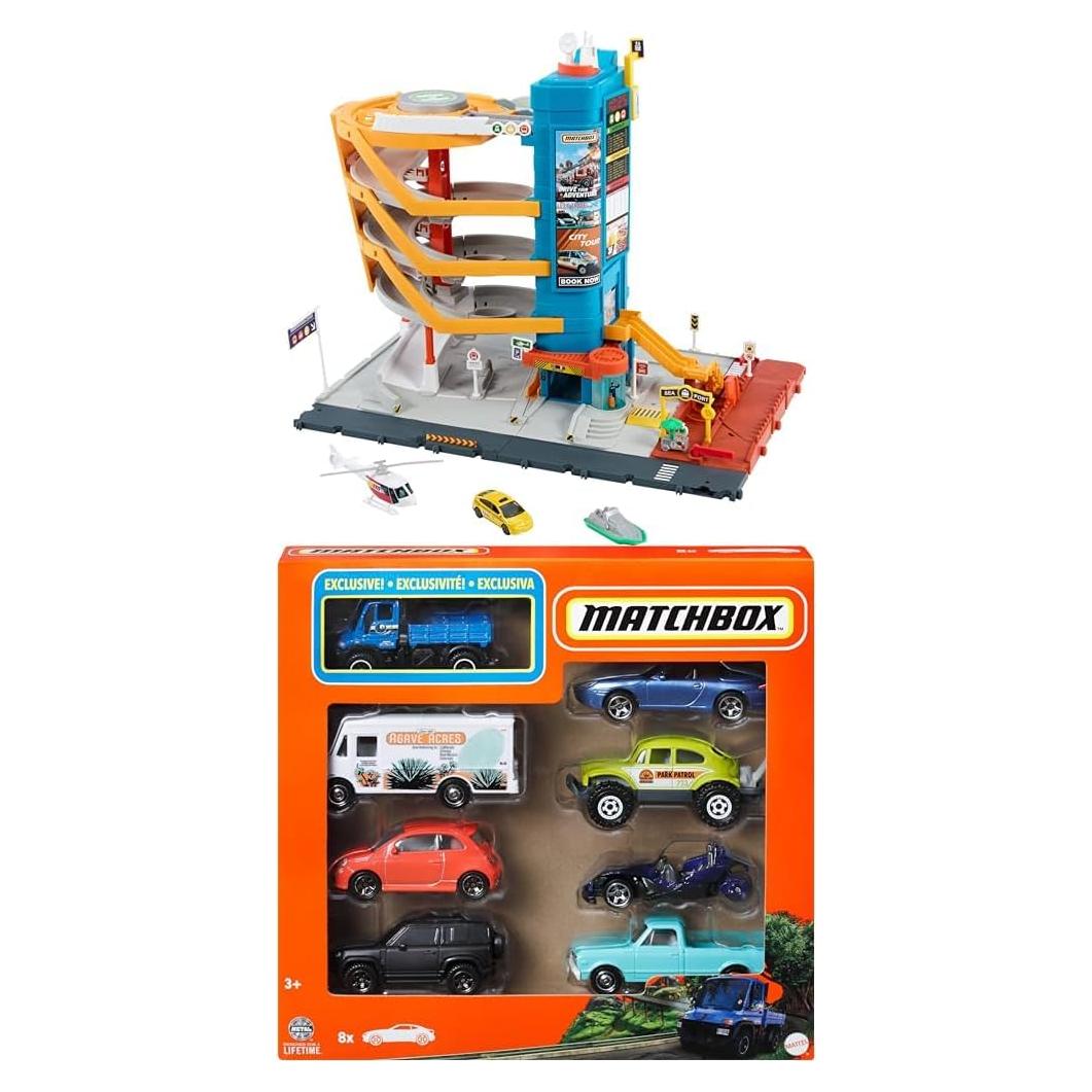 Centro de Transporte Matchbox 5 Niveles + 8 Vehículos 1:64