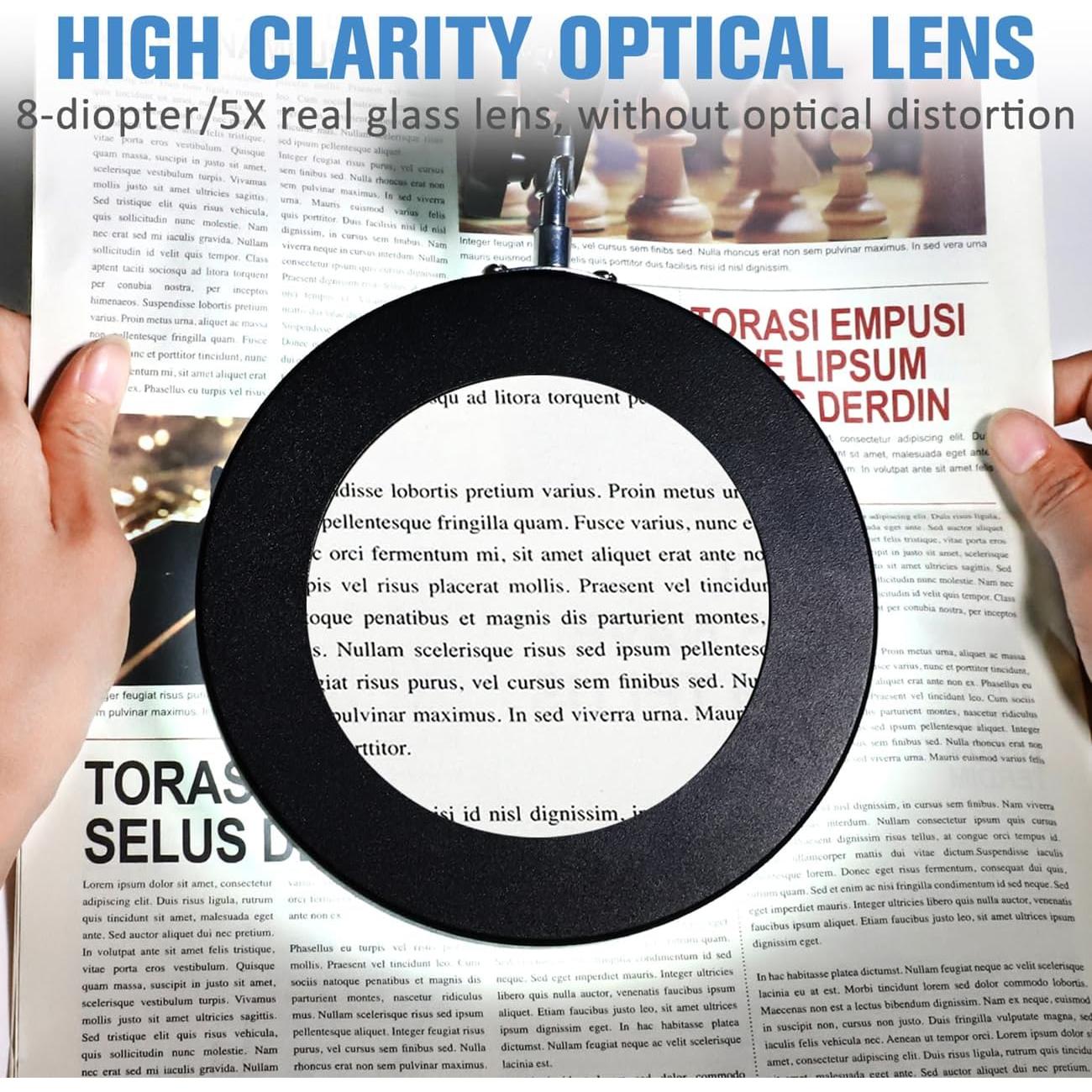 Lupa LANCOSC 5X con Luz LED y Soporte Ajustable - Negro