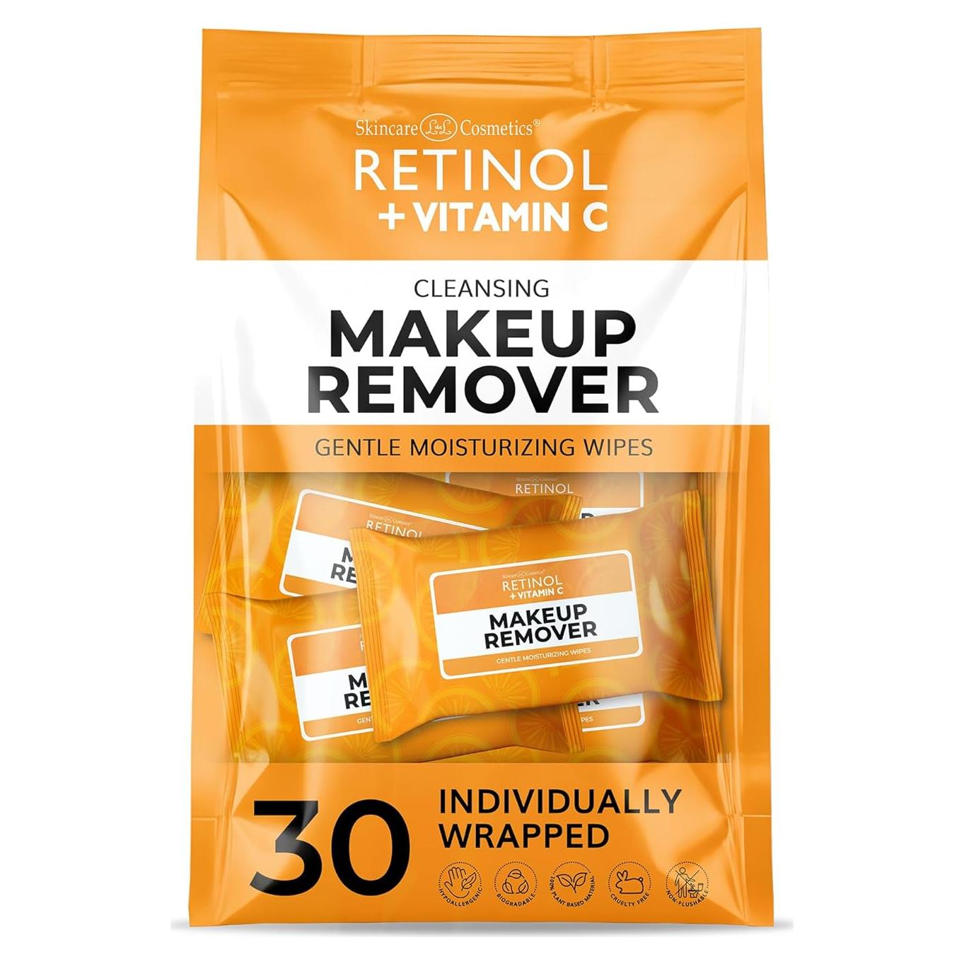 Toallitas Desmaquillantes Retinol + Vitamina C - 30 Piezas