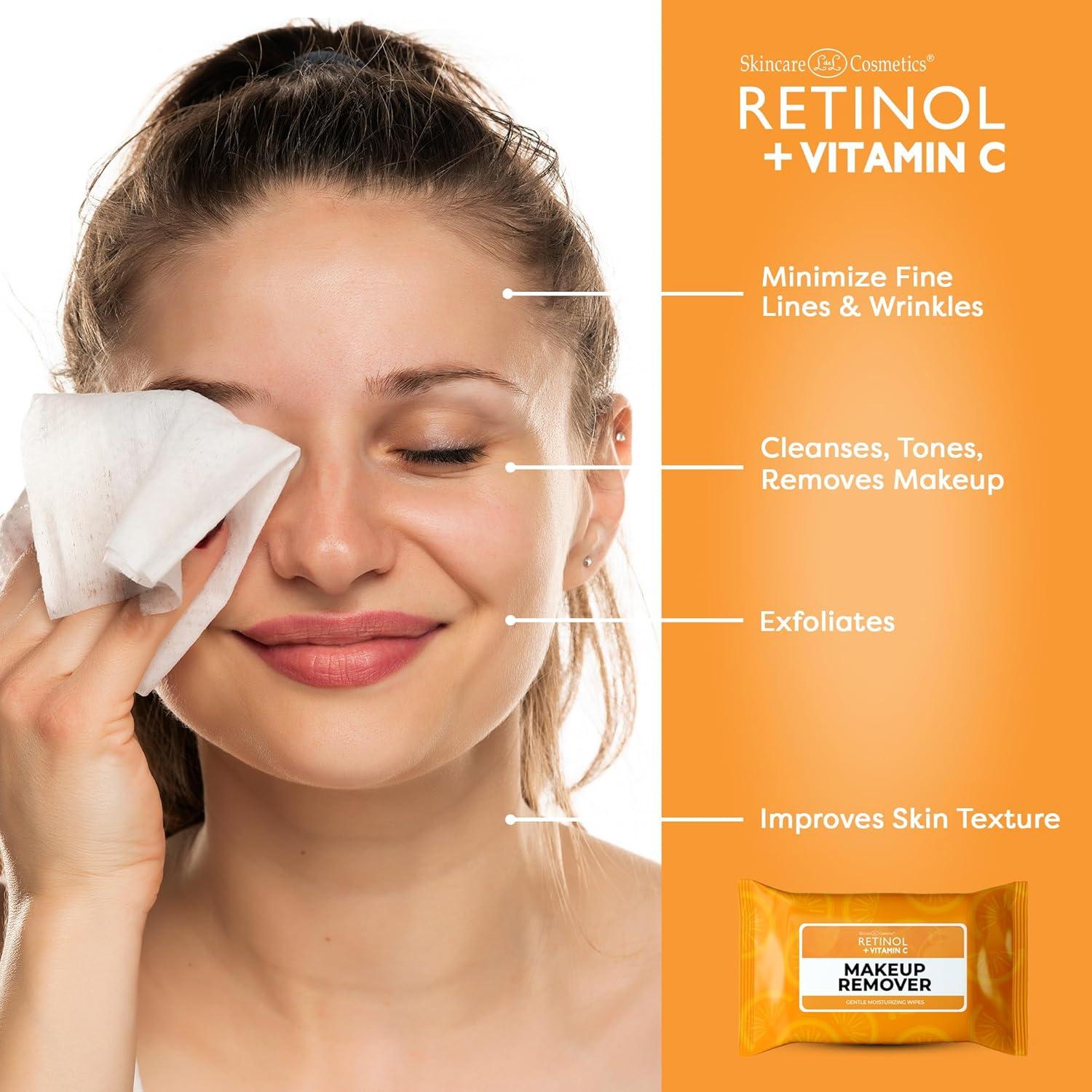 Toallitas Desmaquillantes Retinol + Vitamina C - 30 Piezas