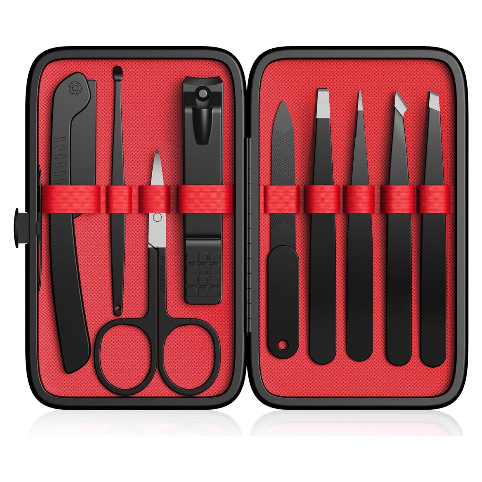Kit de Pinzas Yougai 9 Piezas Acero Inoxidable Estuche