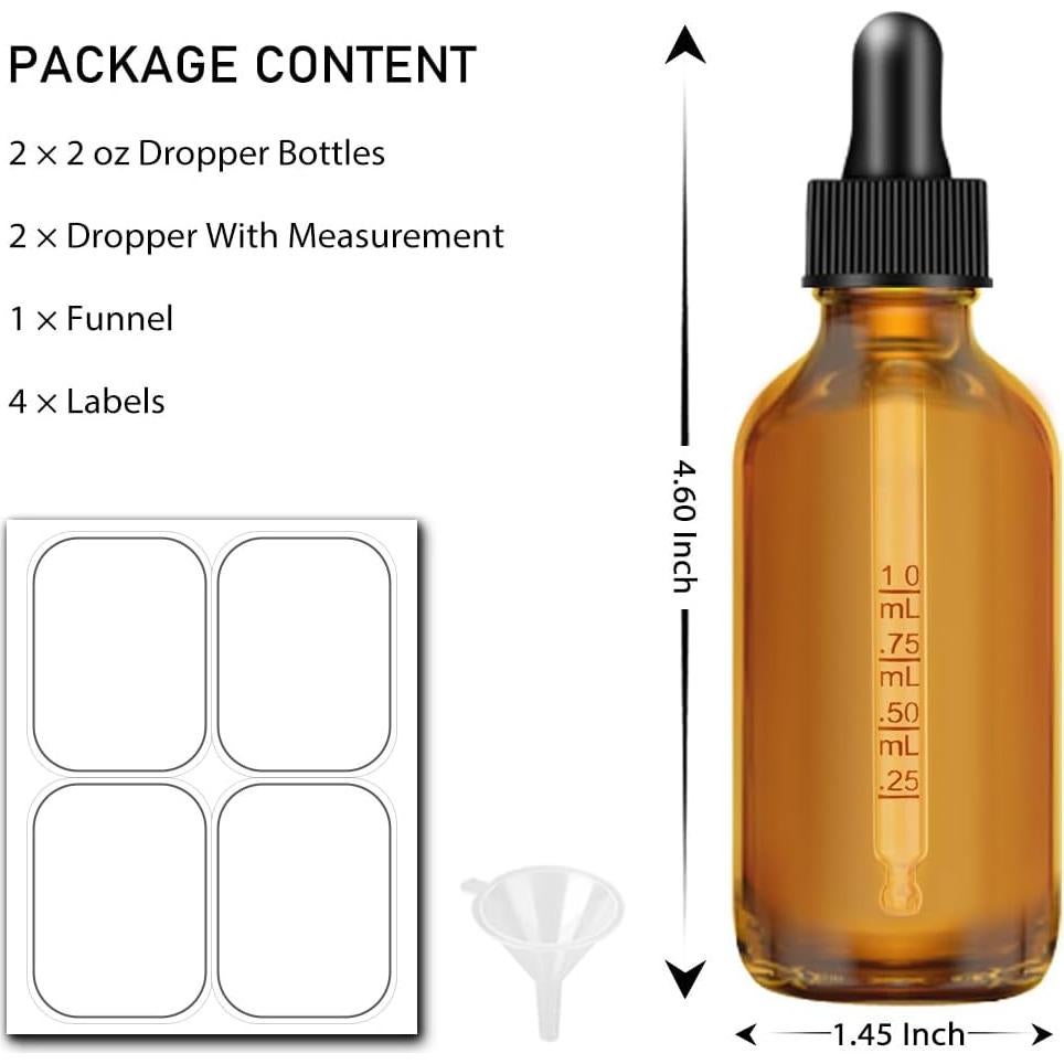 Botellas de gotero de vidrio ámbar 2 oz - Bumobum - Paquete de 2