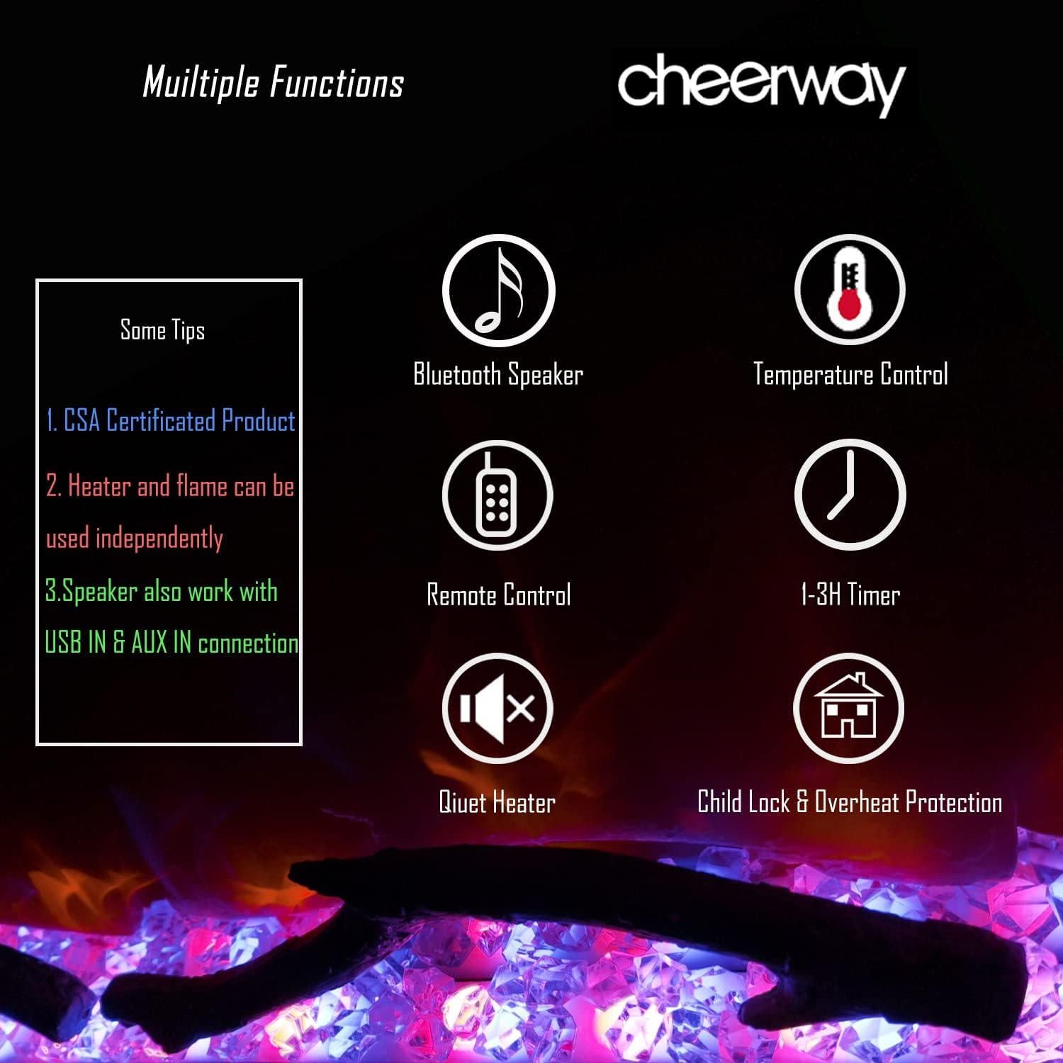 Chimenea Eléctrica Cheerway 106.6 cm con Altavoz Bluetooth