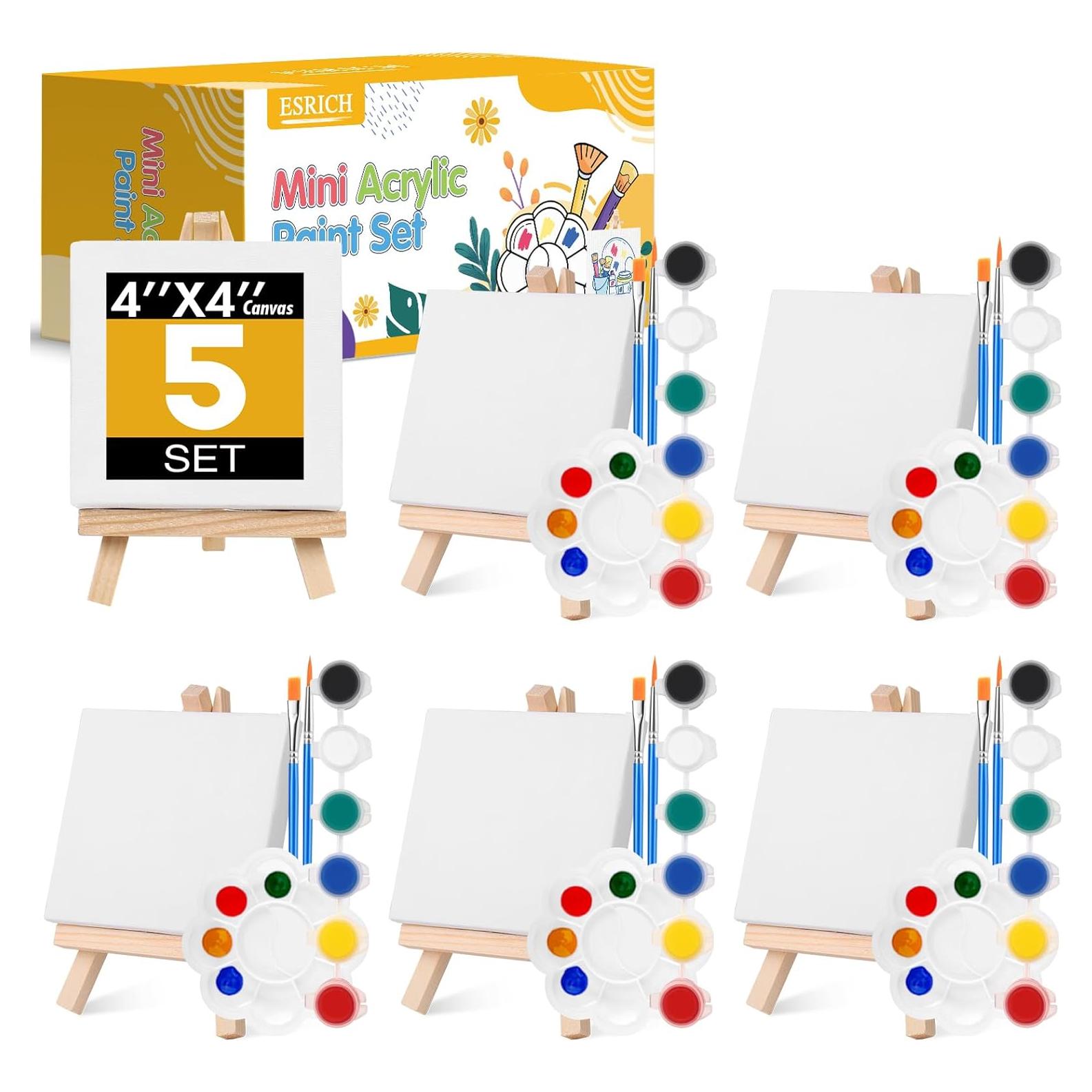 Kit de Pintura Acrílica ESRICH 5 Sets Mini Lienzos 10,16 cm