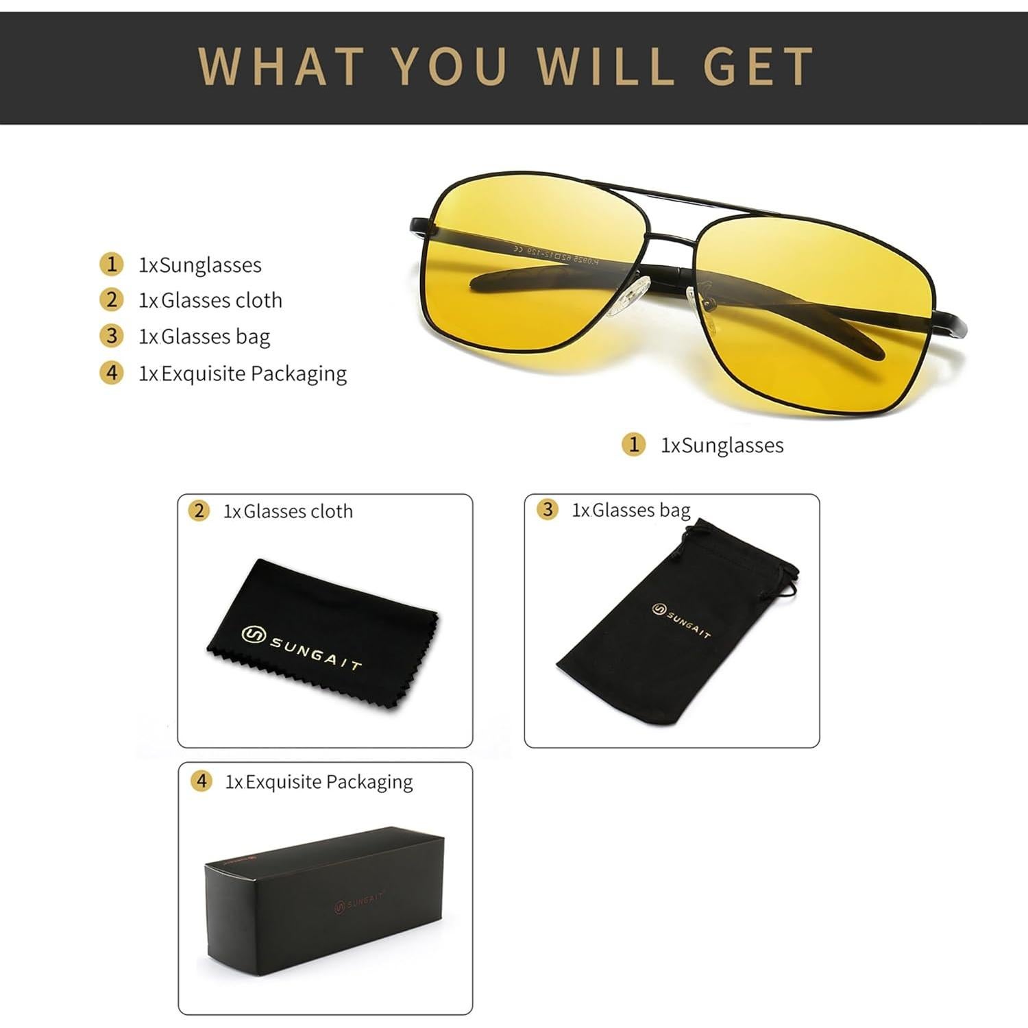 Gafas de sol polarizadas SUNGAIT para hombres, lente amarilla