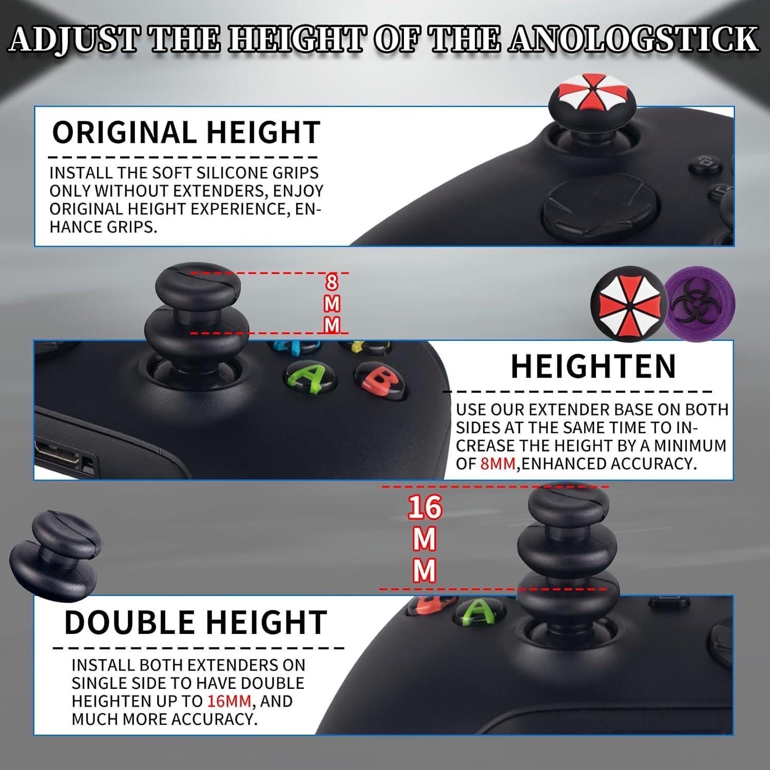 Extensores de Thumbstick y Grip de Pulgar PlayRealm para Xbox