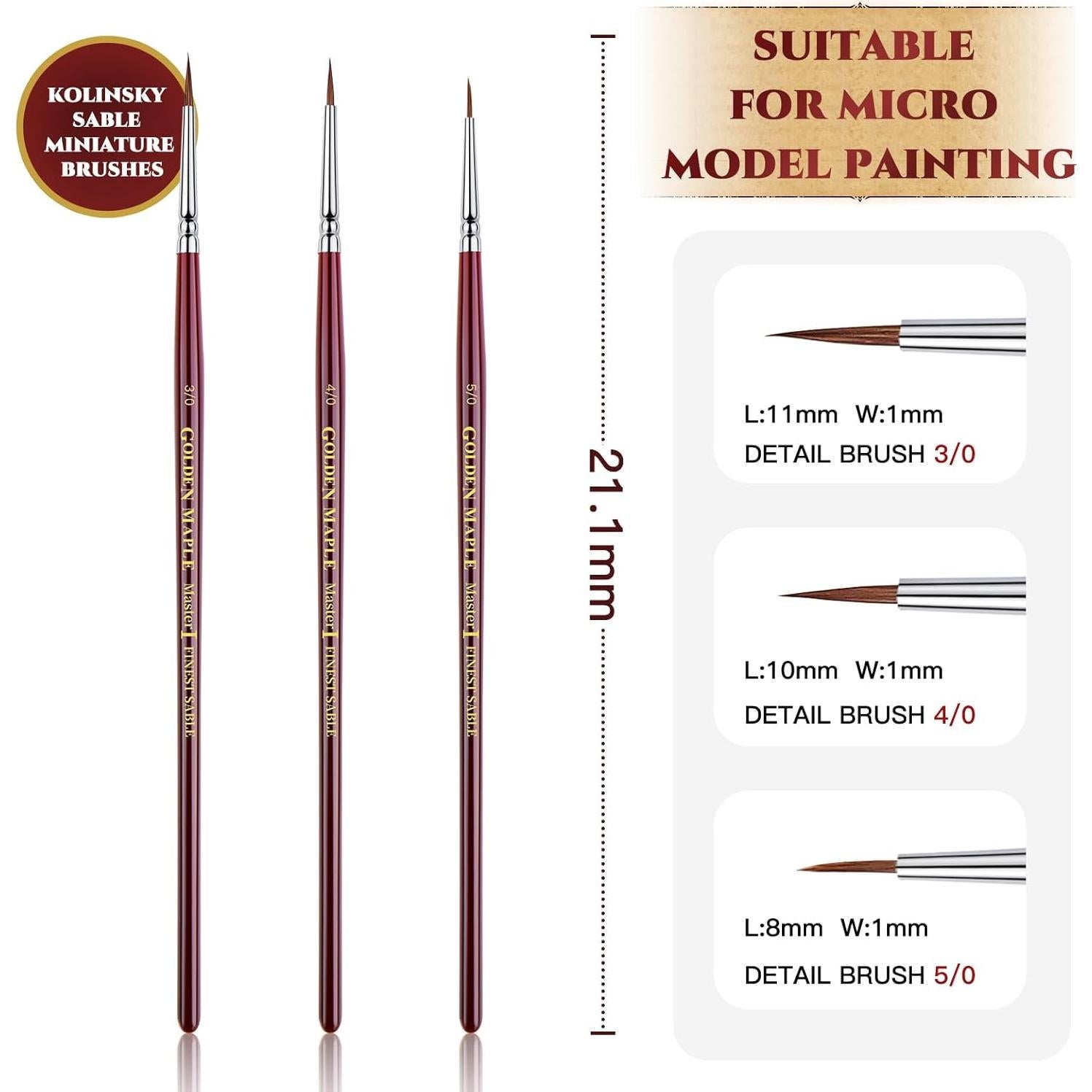 Pinceles de Pintura Kolinsky Sable Golden Maple 3/0 4/0 5/0