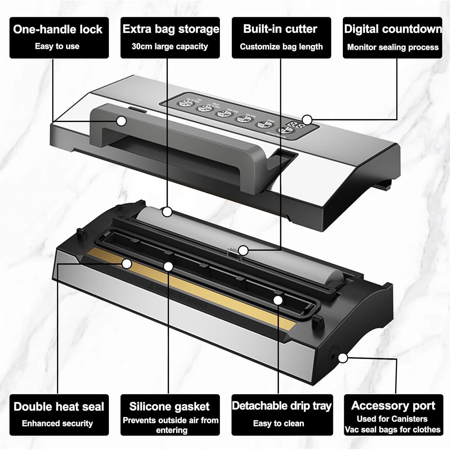 Sellador al Vacío LIWUNON VS8002 Acero Inoxidable Doble Sellado