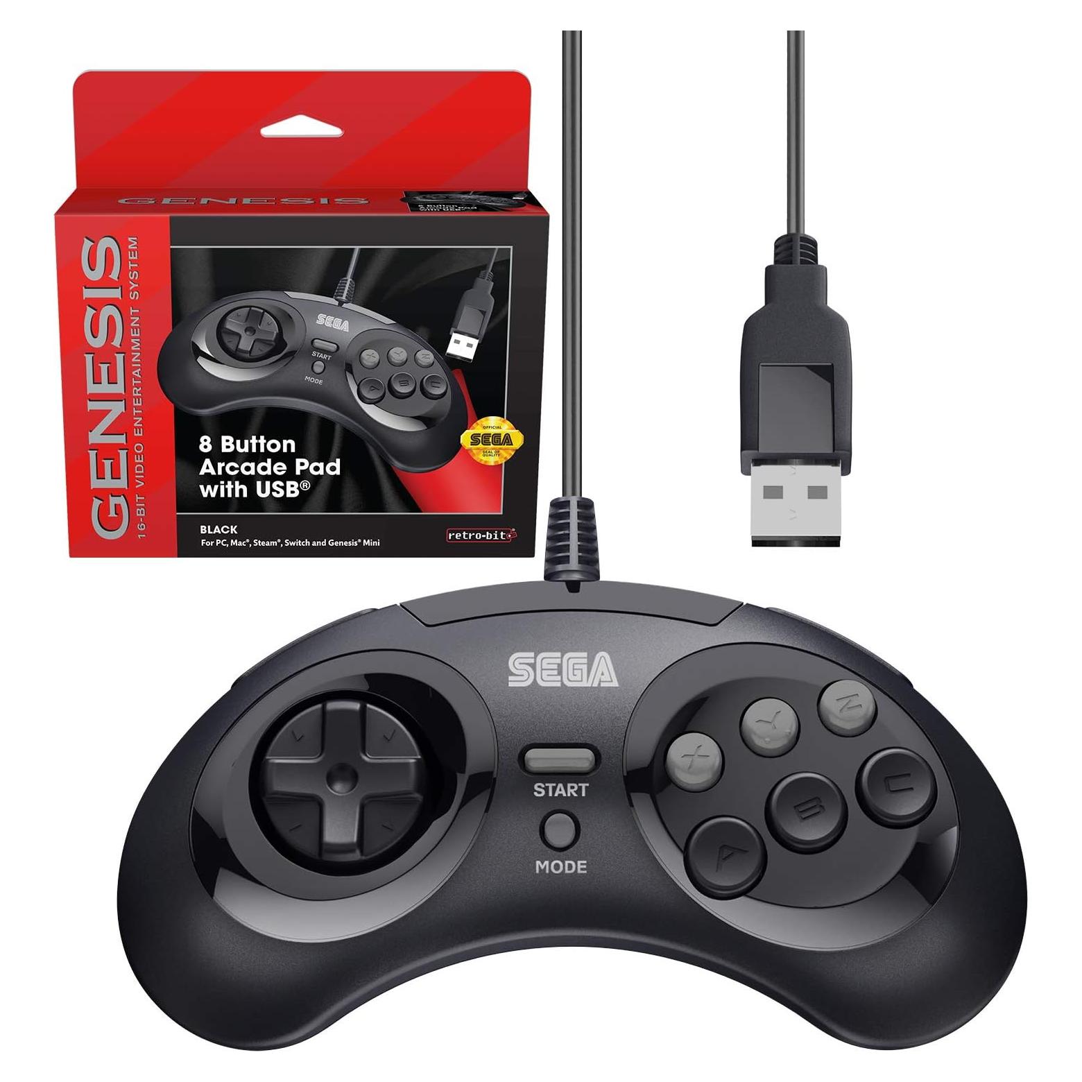 Controlador USB Retro-Bit SEGA Genesis 8 Botones Negro