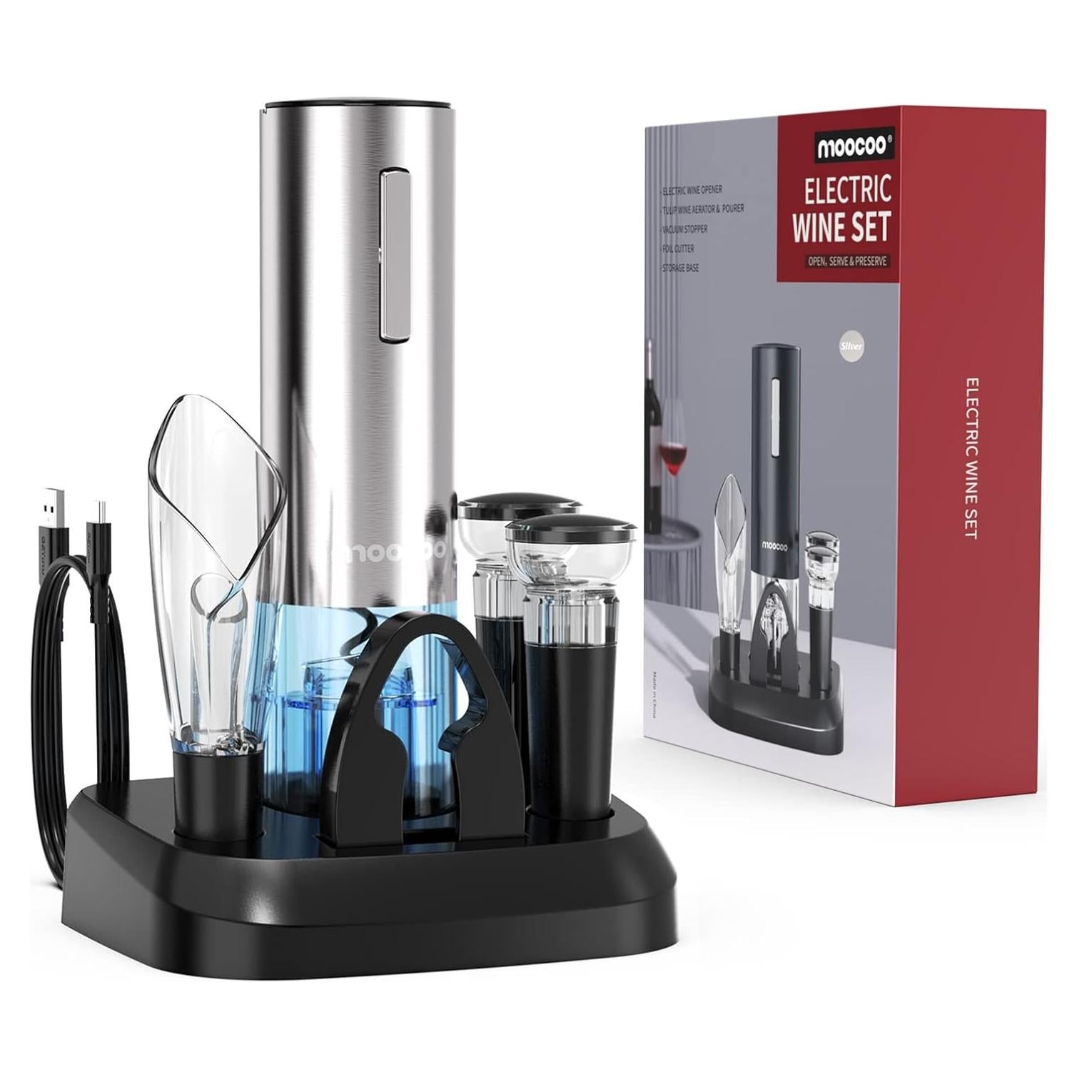 Abridor de Vino Eléctrico Moocoo KPQ-SL Set Completo