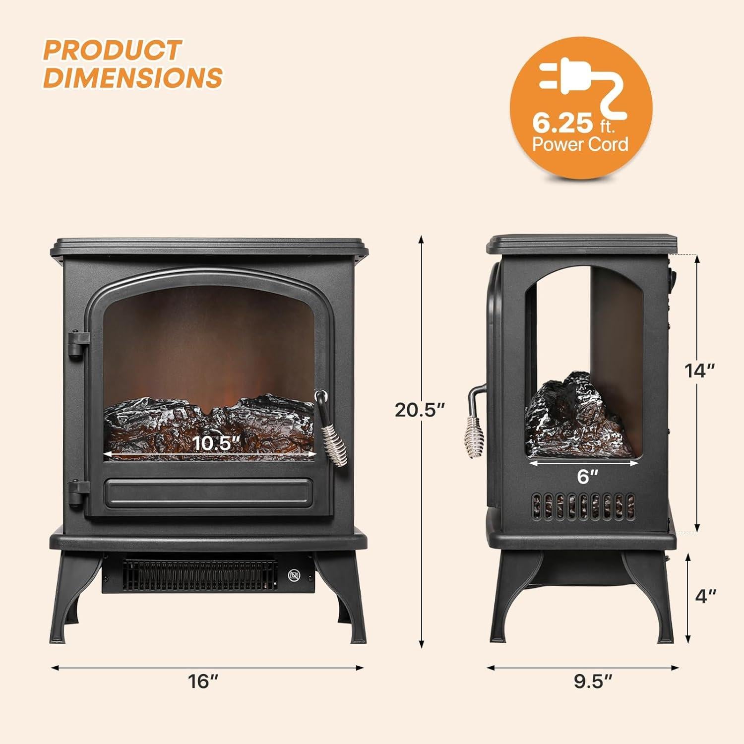 Calentador de Chimenea Eléctrica Polias SF-1817 1400W Negro