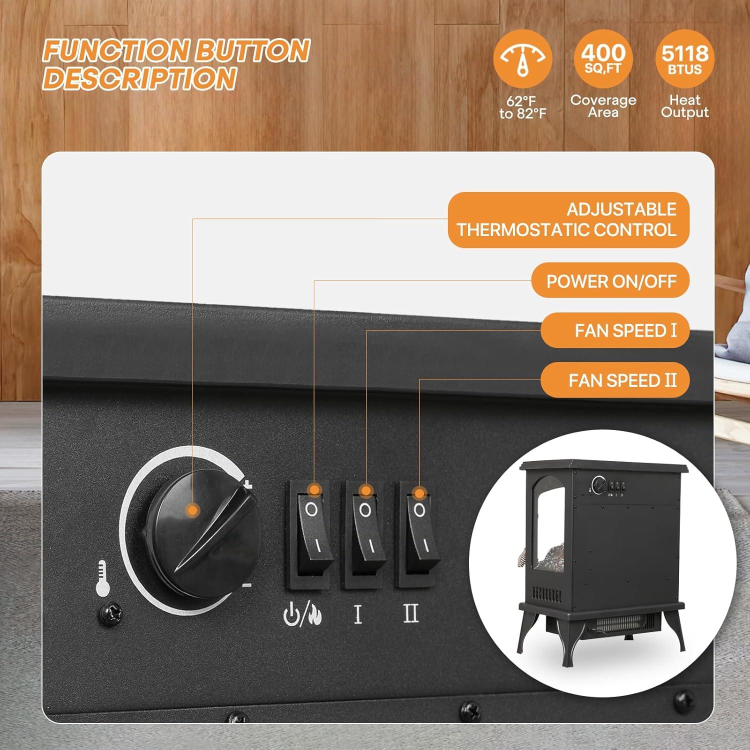 Calentador de Chimenea Eléctrica Polias SF-1817 1400W Negro