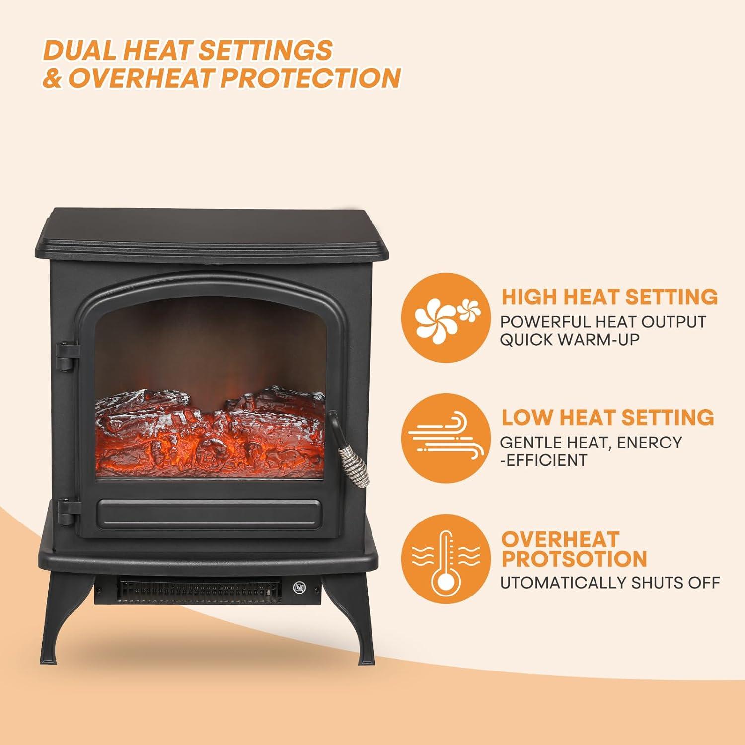 Calentador de Chimenea Eléctrica Polias SF-1817 1400W Negro