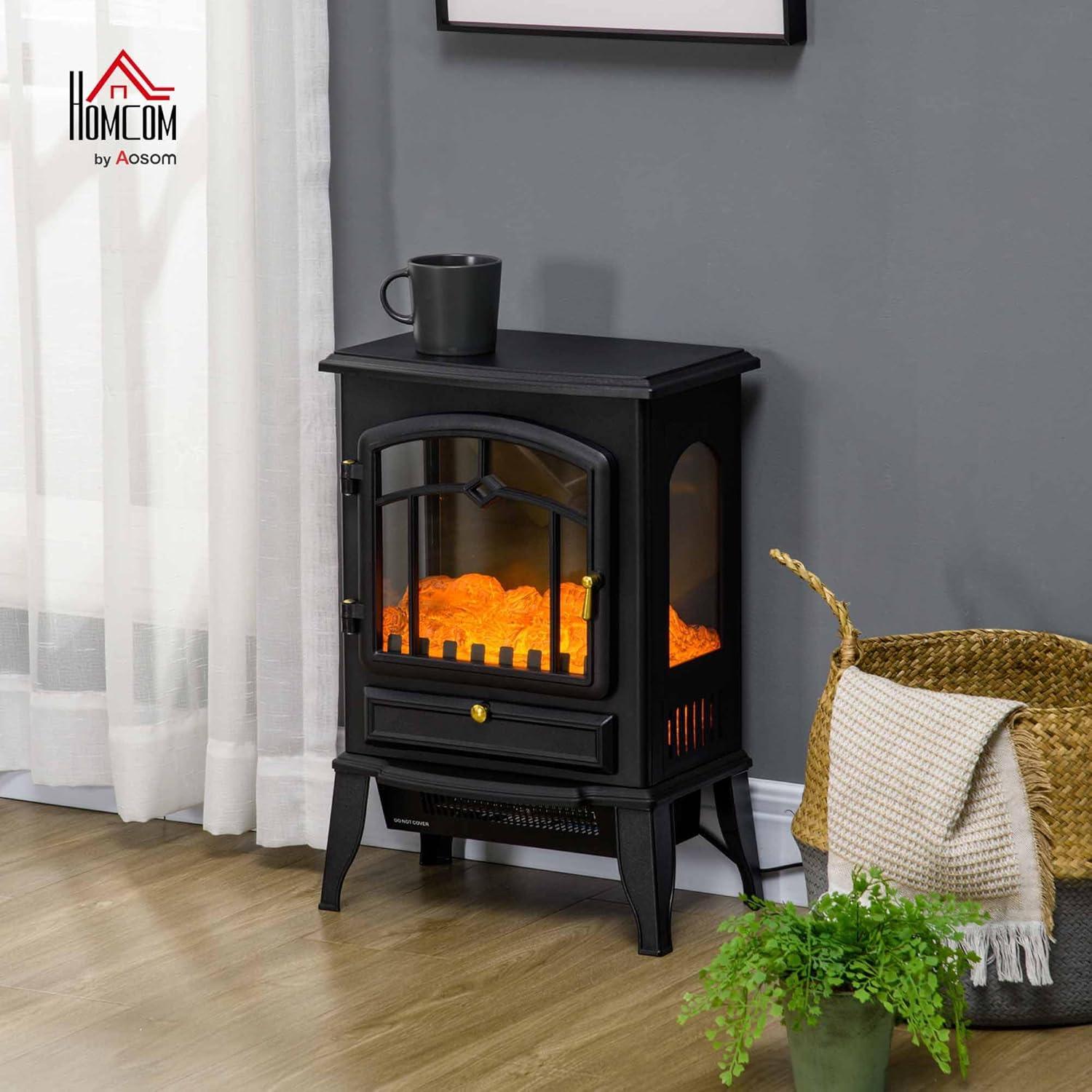 Estufa Eléctrica HOMCOM Chimenea Independiente 750W/1500W Negro