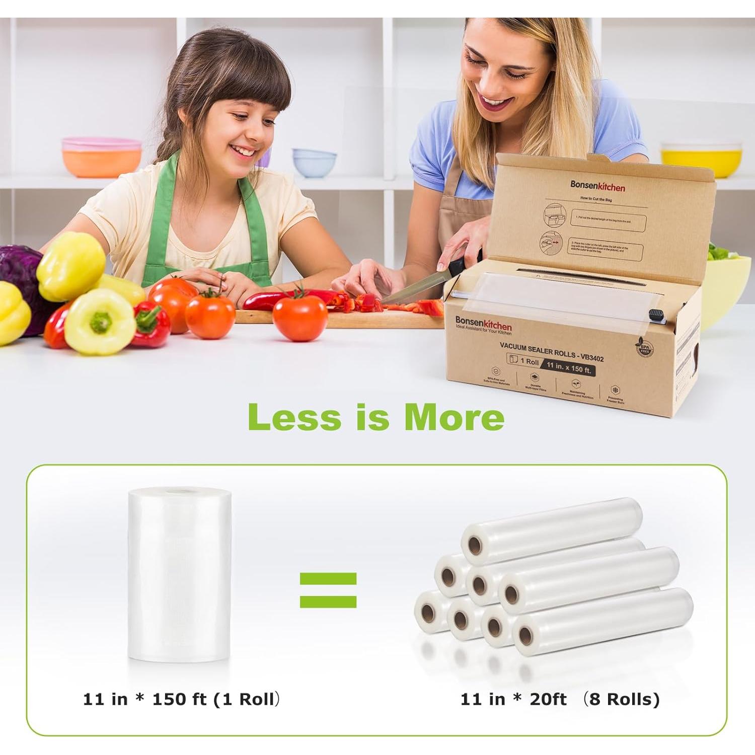 Bolsas de Sellado al Vacío Bonsenkitchen 11" x 45.7m con Cortador