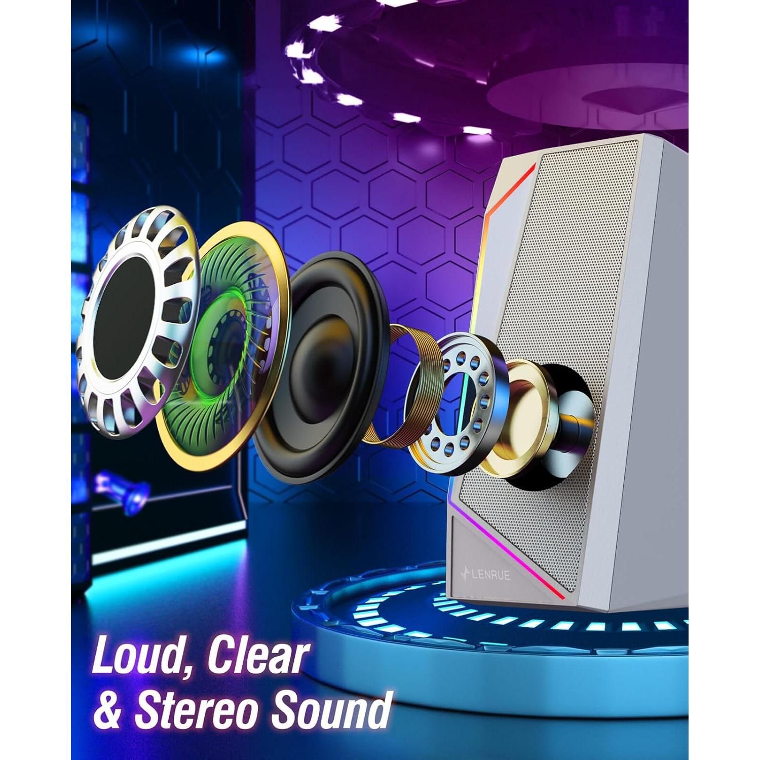 Altavoces LENRUE 1059 para PC USB-C y AUX, 10W Estéreo