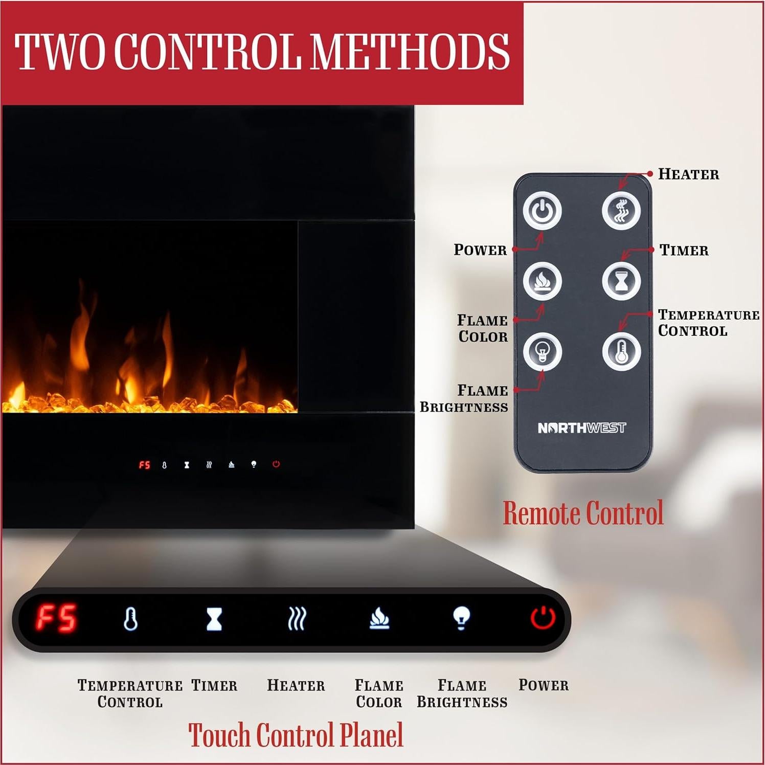 Chimenea Eléctrica Northwest 127 cm con Bluetooth y Control Remoto