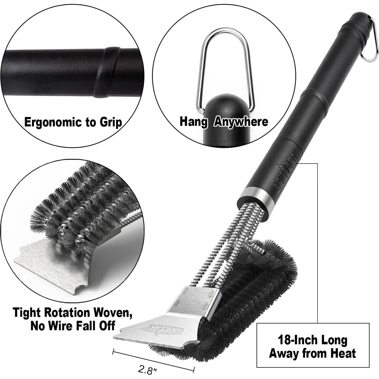 Cepillo de Parrilla GRILLART 3 en 1 Acero Inoxidable 45,72 cm