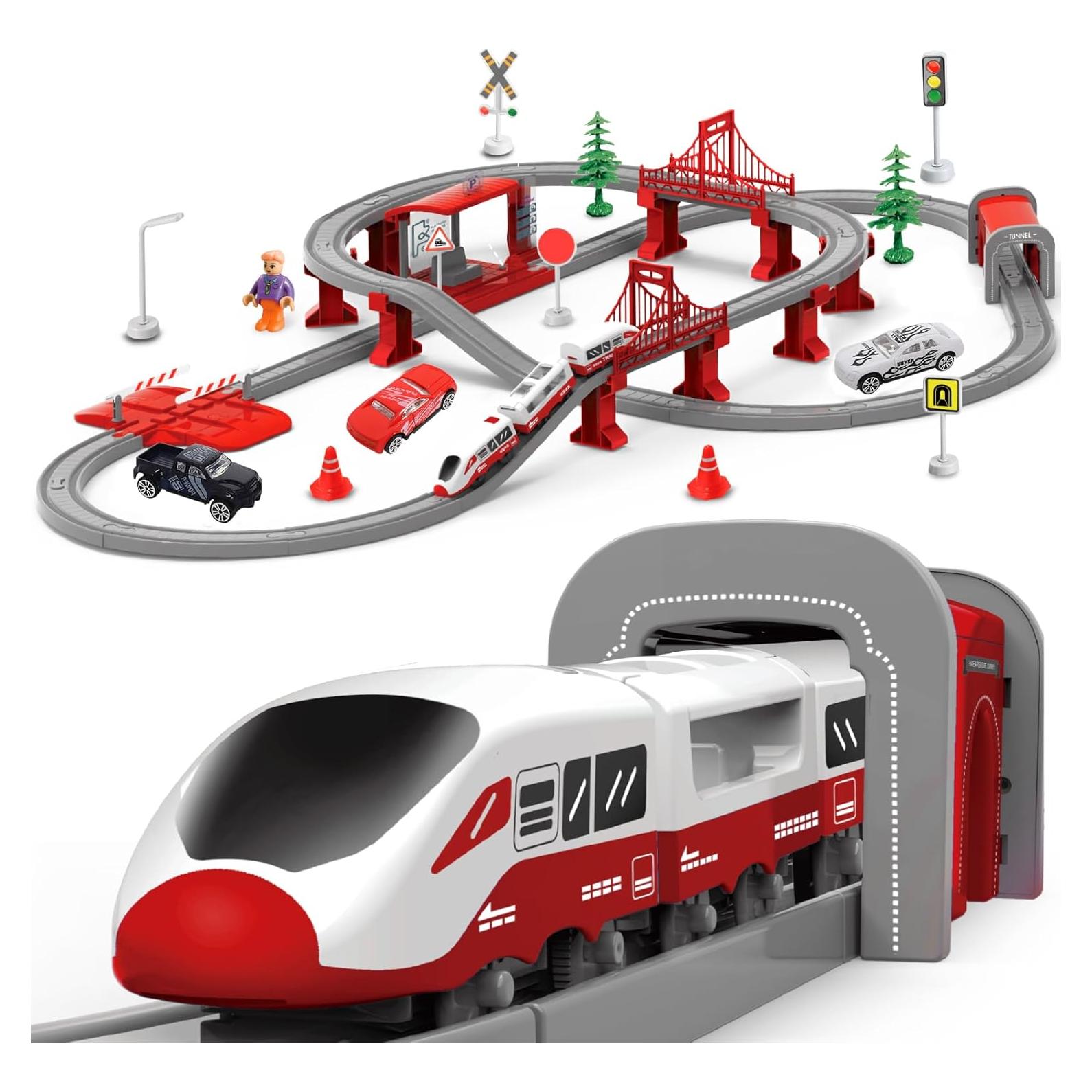Juego de Trenes para Niños wdmiya 104 Pcs con Batería