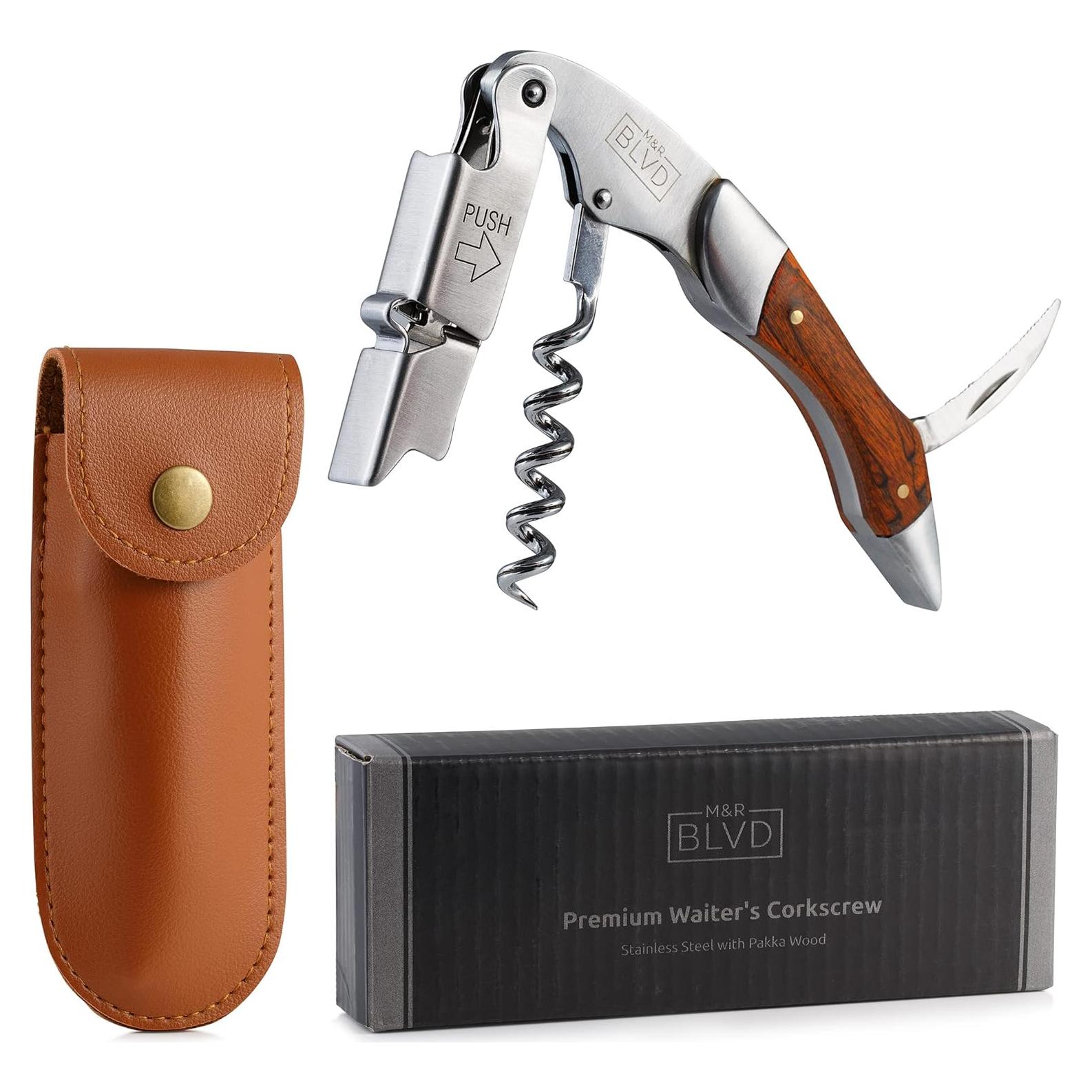 Sacacorchos M&R Blvd. Profesional con Funda de Cuero Vegano