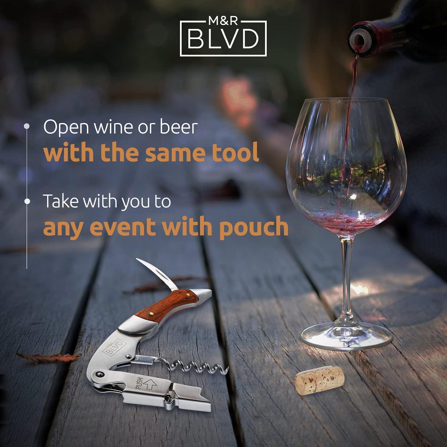 Sacacorchos M&R Blvd. Profesional con Funda de Cuero Vegano