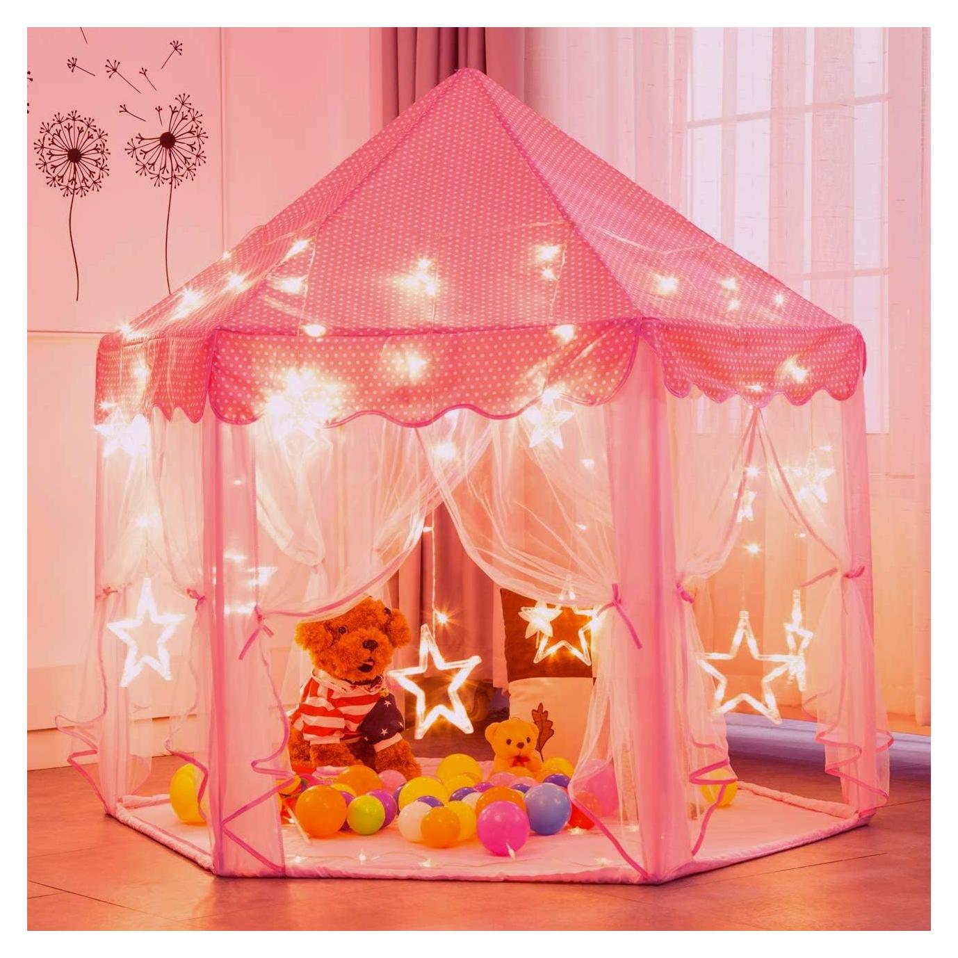 Carpa de Princesa Rosa con Luces de Estrella - 132 cm
