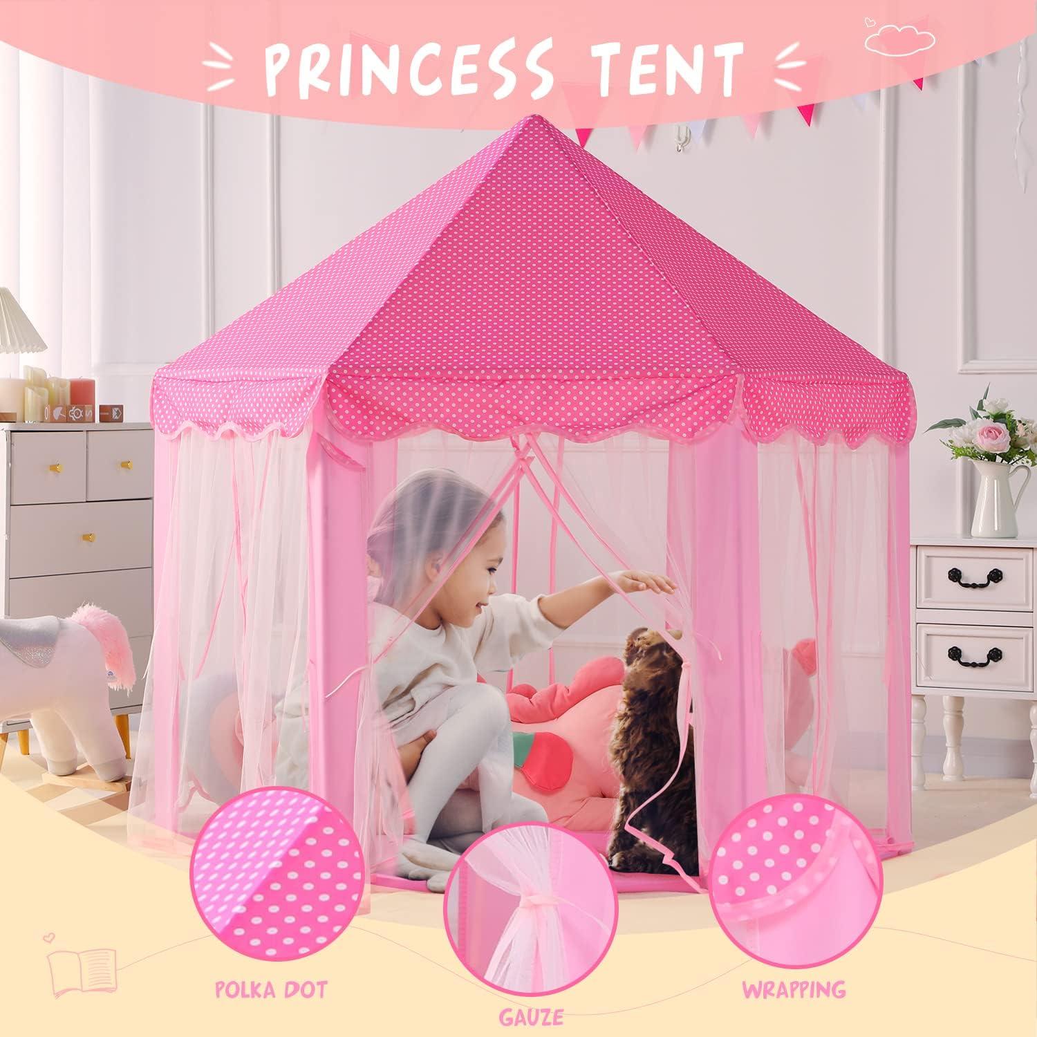 Carpa de Princesa Rosa con Luces de Estrella - 132 cm